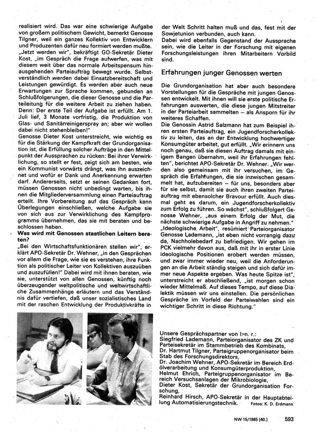 Neuer Weg (NW), Organ des Zentralkomitees (ZK) der SED (Sozialistische Einheitspartei Deutschlands) für Fragen des Parteilebens, 40. Jahrgang [Deutsche Demokratische Republik (DDR)] 1985, Seite 593 (NW ZK SED DDR 1985, S. 593)
