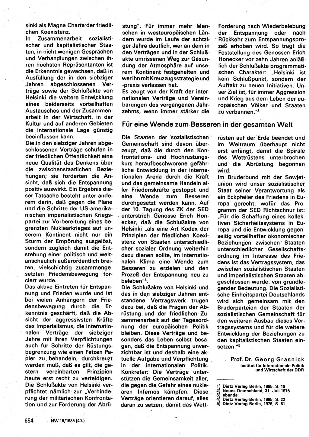 Neuer Weg (NW), Organ des Zentralkomitees (ZK) der SED (Sozialistische Einheitspartei Deutschlands) für Fragen des Parteilebens, 40. Jahrgang [Deutsche Demokratische Republik (DDR)] 1985, Seite 654 (NW ZK SED DDR 1985, S. 654)