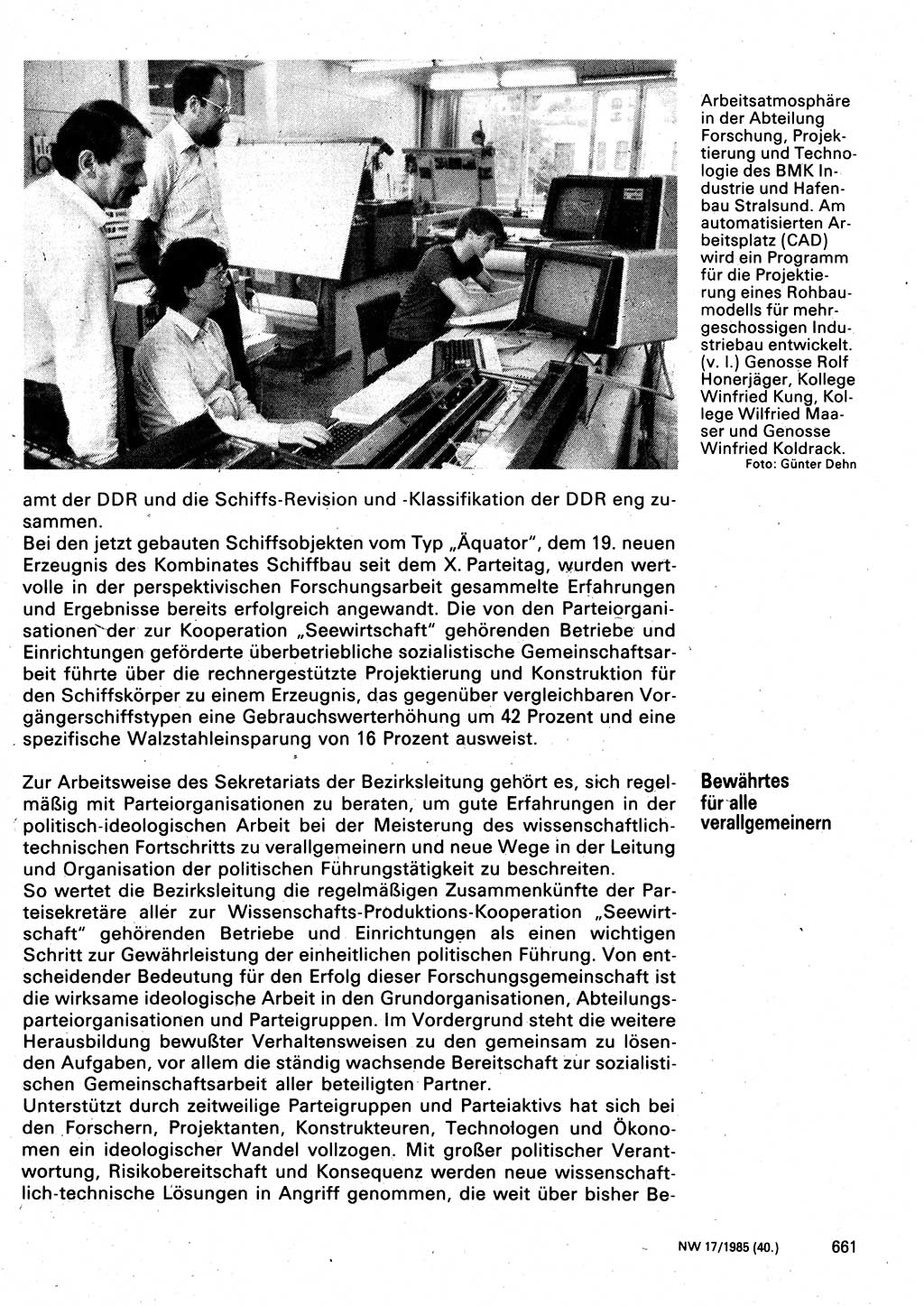 Neuer Weg (NW), Organ des Zentralkomitees (ZK) der SED (Sozialistische Einheitspartei Deutschlands) für Fragen des Parteilebens, 40. Jahrgang [Deutsche Demokratische Republik (DDR)] 1985, Seite 661 (NW ZK SED DDR 1985, S. 661)