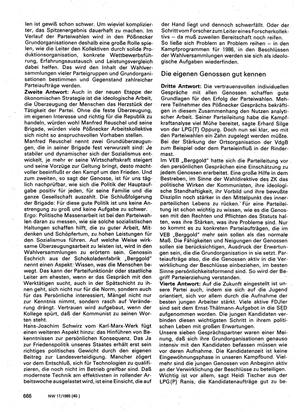 Neuer Weg (NW), Organ des Zentralkomitees (ZK) der SED (Sozialistische Einheitspartei Deutschlands) für Fragen des Parteilebens, 40. Jahrgang [Deutsche Demokratische Republik (DDR)] 1985, Seite 666 (NW ZK SED DDR 1985, S. 666)