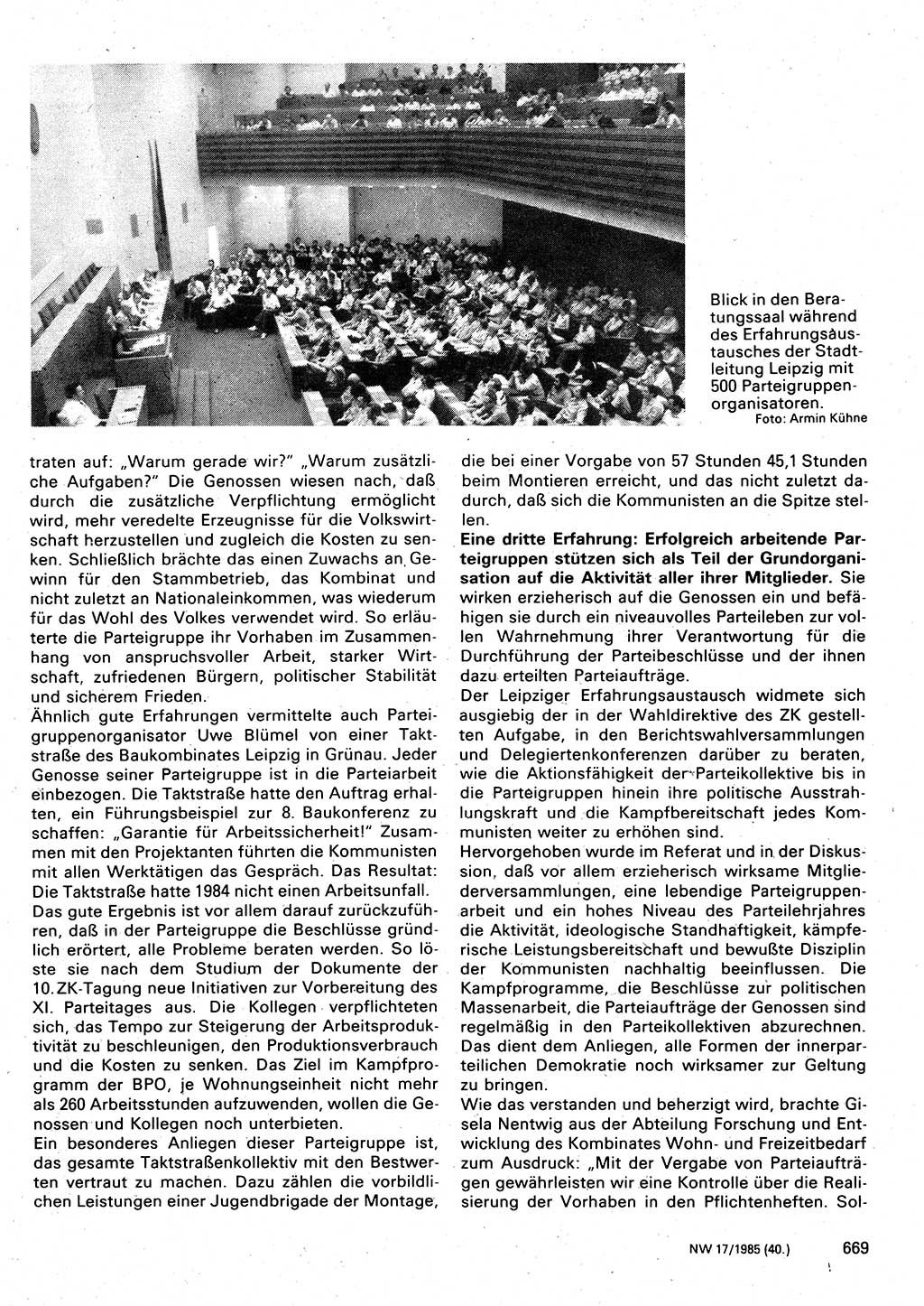 Neuer Weg (NW), Organ des Zentralkomitees (ZK) der SED (Sozialistische Einheitspartei Deutschlands) für Fragen des Parteilebens, 40. Jahrgang [Deutsche Demokratische Republik (DDR)] 1985, Seite 669 (NW ZK SED DDR 1985, S. 669)