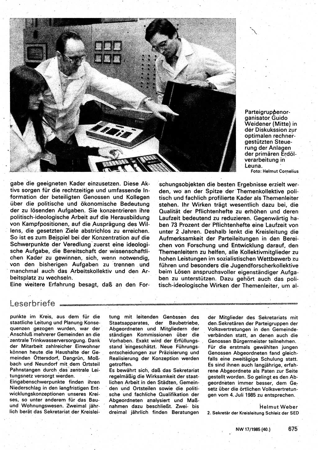 Neuer Weg (NW), Organ des Zentralkomitees (ZK) der SED (Sozialistische Einheitspartei Deutschlands) für Fragen des Parteilebens, 40. Jahrgang [Deutsche Demokratische Republik (DDR)] 1985, Seite 675 (NW ZK SED DDR 1985, S. 675)