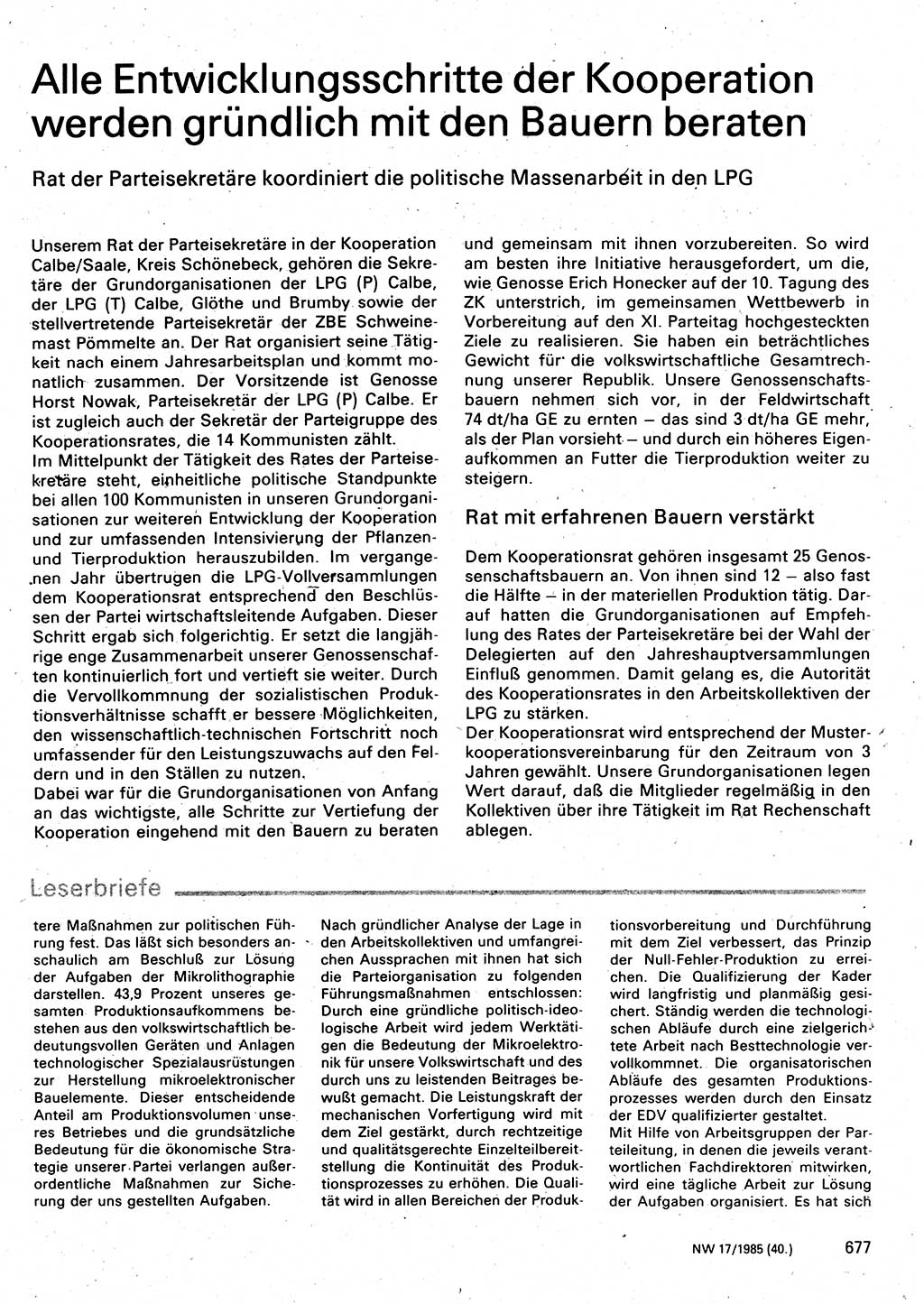 Neuer Weg (NW), Organ des Zentralkomitees (ZK) der SED (Sozialistische Einheitspartei Deutschlands) für Fragen des Parteilebens, 40. Jahrgang [Deutsche Demokratische Republik (DDR)] 1985, Seite 677 (NW ZK SED DDR 1985, S. 677)