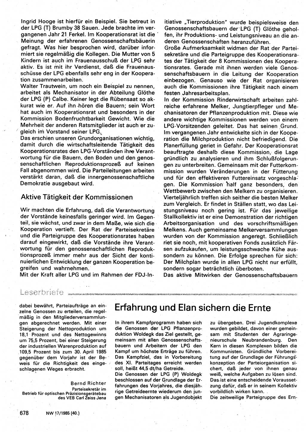 Neuer Weg (NW), Organ des Zentralkomitees (ZK) der SED (Sozialistische Einheitspartei Deutschlands) für Fragen des Parteilebens, 40. Jahrgang [Deutsche Demokratische Republik (DDR)] 1985, Seite 678 (NW ZK SED DDR 1985, S. 678)