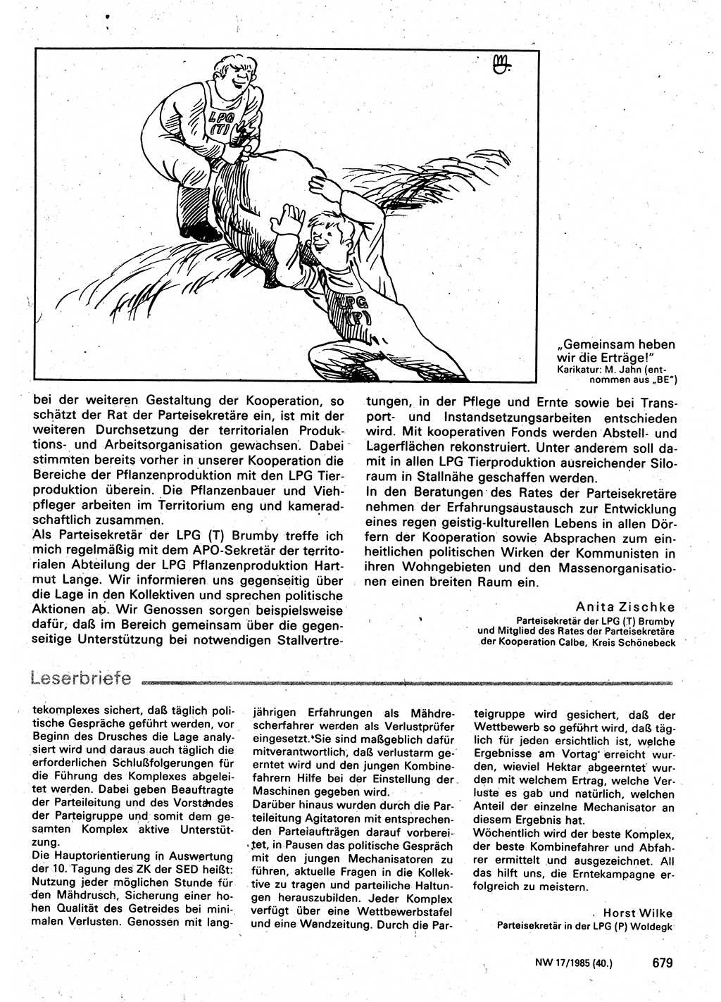 Neuer Weg (NW), Organ des Zentralkomitees (ZK) der SED (Sozialistische Einheitspartei Deutschlands) für Fragen des Parteilebens, 40. Jahrgang [Deutsche Demokratische Republik (DDR)] 1985, Seite 679 (NW ZK SED DDR 1985, S. 679)