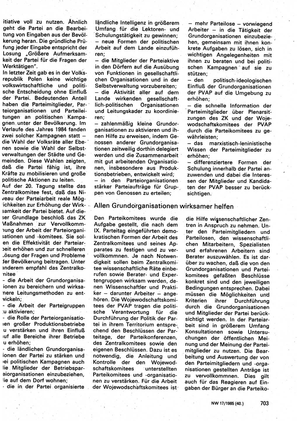 Neuer Weg (NW), Organ des Zentralkomitees (ZK) der SED (Sozialistische Einheitspartei Deutschlands) für Fragen des Parteilebens, 40. Jahrgang [Deutsche Demokratische Republik (DDR)] 1985, Seite 703 (NW ZK SED DDR 1985, S. 703)