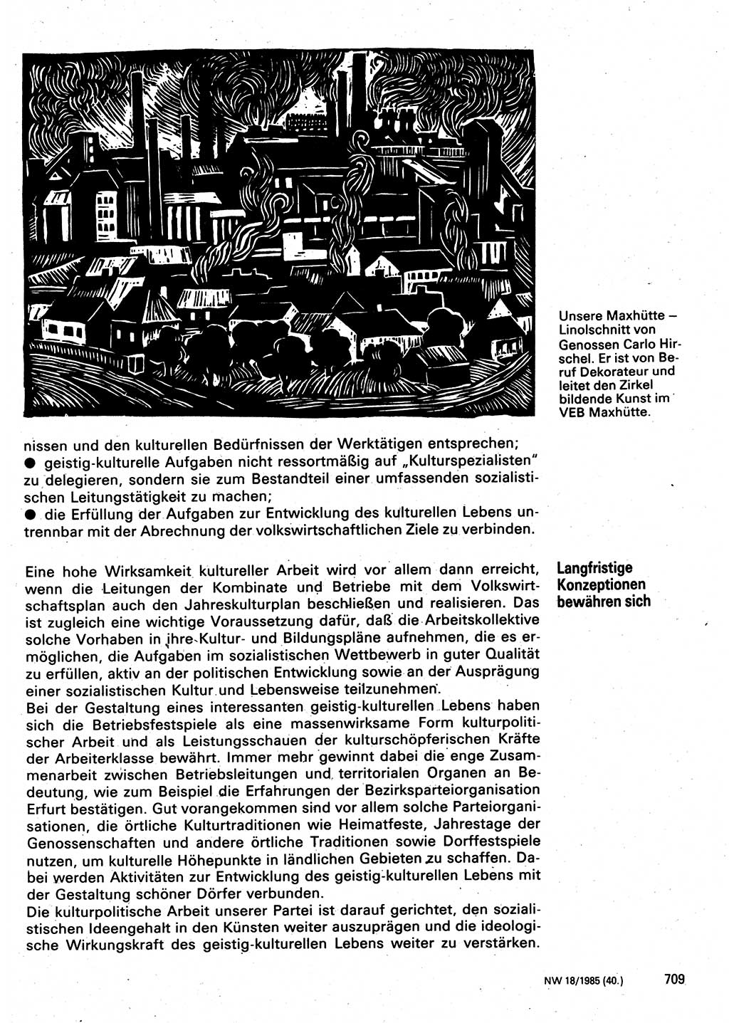 Neuer Weg (NW), Organ des Zentralkomitees (ZK) der SED (Sozialistische Einheitspartei Deutschlands) für Fragen des Parteilebens, 40. Jahrgang [Deutsche Demokratische Republik (DDR)] 1985, Seite 709 (NW ZK SED DDR 1985, S. 709)