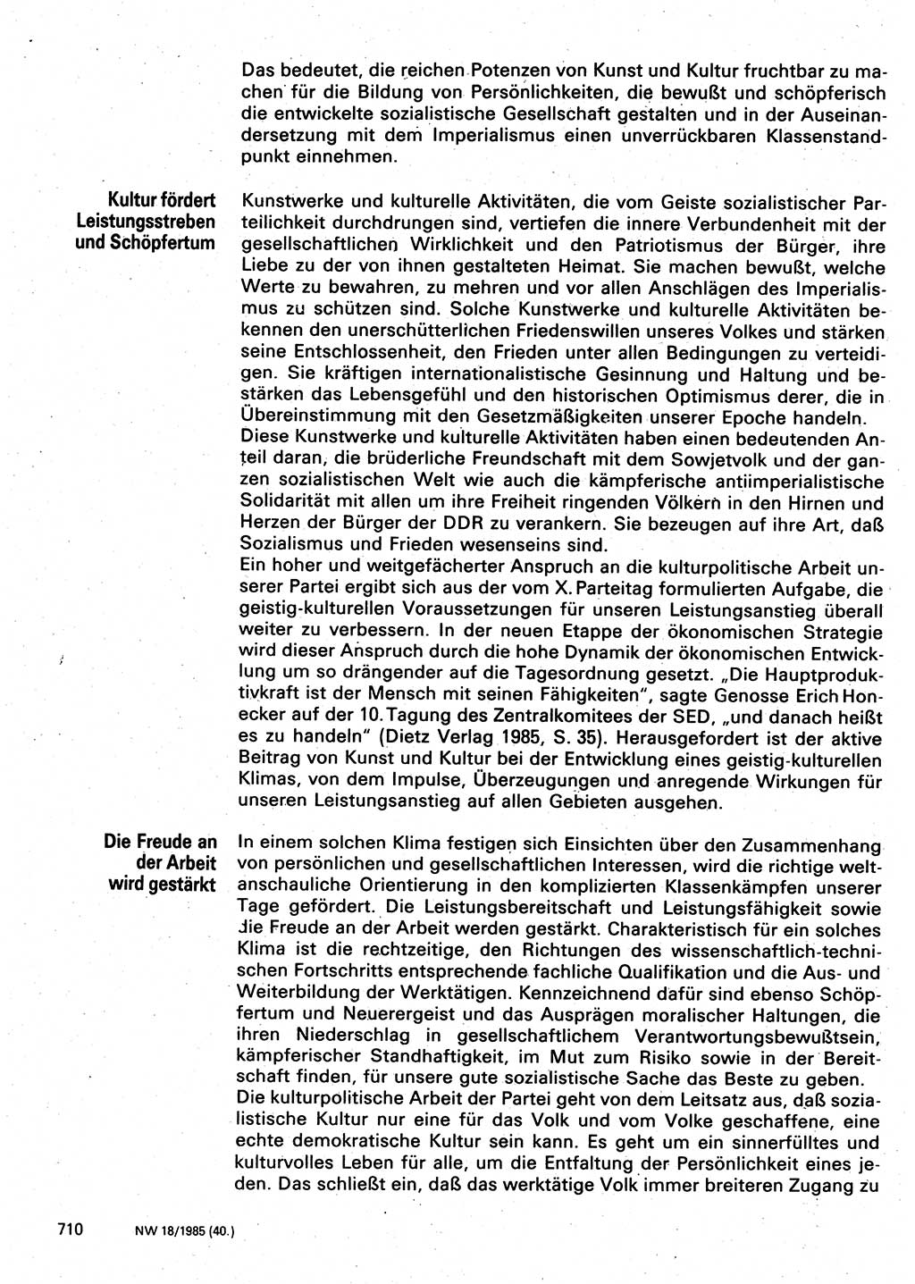 Neuer Weg (NW), Organ des Zentralkomitees (ZK) der SED (Sozialistische Einheitspartei Deutschlands) für Fragen des Parteilebens, 40. Jahrgang [Deutsche Demokratische Republik (DDR)] 1985, Seite 710 (NW ZK SED DDR 1985, S. 710)