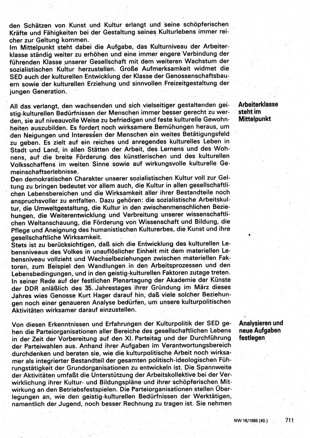 Neuer Weg (NW), Organ des Zentralkomitees (ZK) der SED (Sozialistische Einheitspartei Deutschlands) für Fragen des Parteilebens, 40. Jahrgang [Deutsche Demokratische Republik (DDR)] 1985, Seite 711 (NW ZK SED DDR 1985, S. 711)