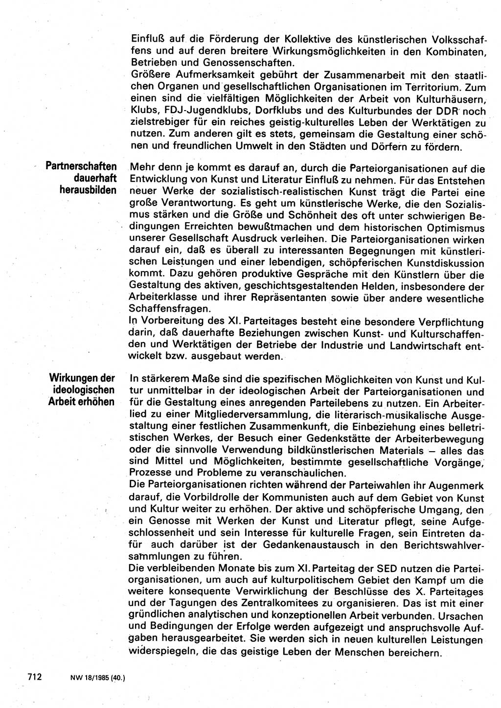 Neuer Weg (NW), Organ des Zentralkomitees (ZK) der SED (Sozialistische Einheitspartei Deutschlands) für Fragen des Parteilebens, 40. Jahrgang [Deutsche Demokratische Republik (DDR)] 1985, Seite 712 (NW ZK SED DDR 1985, S. 712)