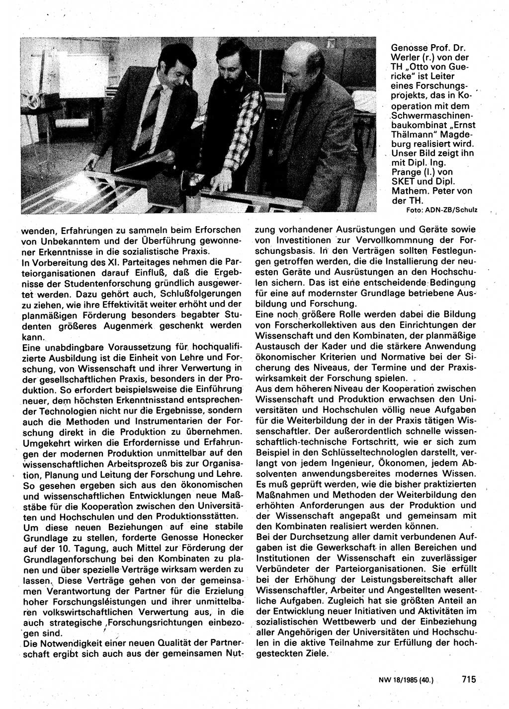 Neuer Weg (NW), Organ des Zentralkomitees (ZK) der SED (Sozialistische Einheitspartei Deutschlands) für Fragen des Parteilebens, 40. Jahrgang [Deutsche Demokratische Republik (DDR)] 1985, Seite 715 (NW ZK SED DDR 1985, S. 715)