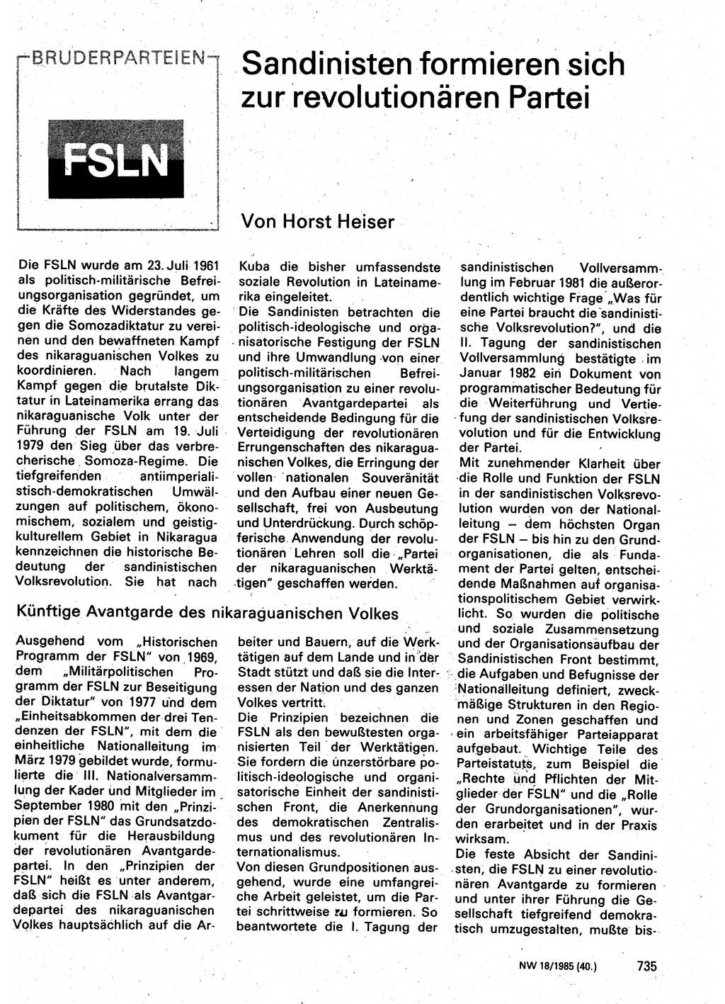 Neuer Weg (NW), Organ des Zentralkomitees (ZK) der SED (Sozialistische Einheitspartei Deutschlands) für Fragen des Parteilebens, 40. Jahrgang [Deutsche Demokratische Republik (DDR)] 1985, Seite 735 (NW ZK SED DDR 1985, S. 735)