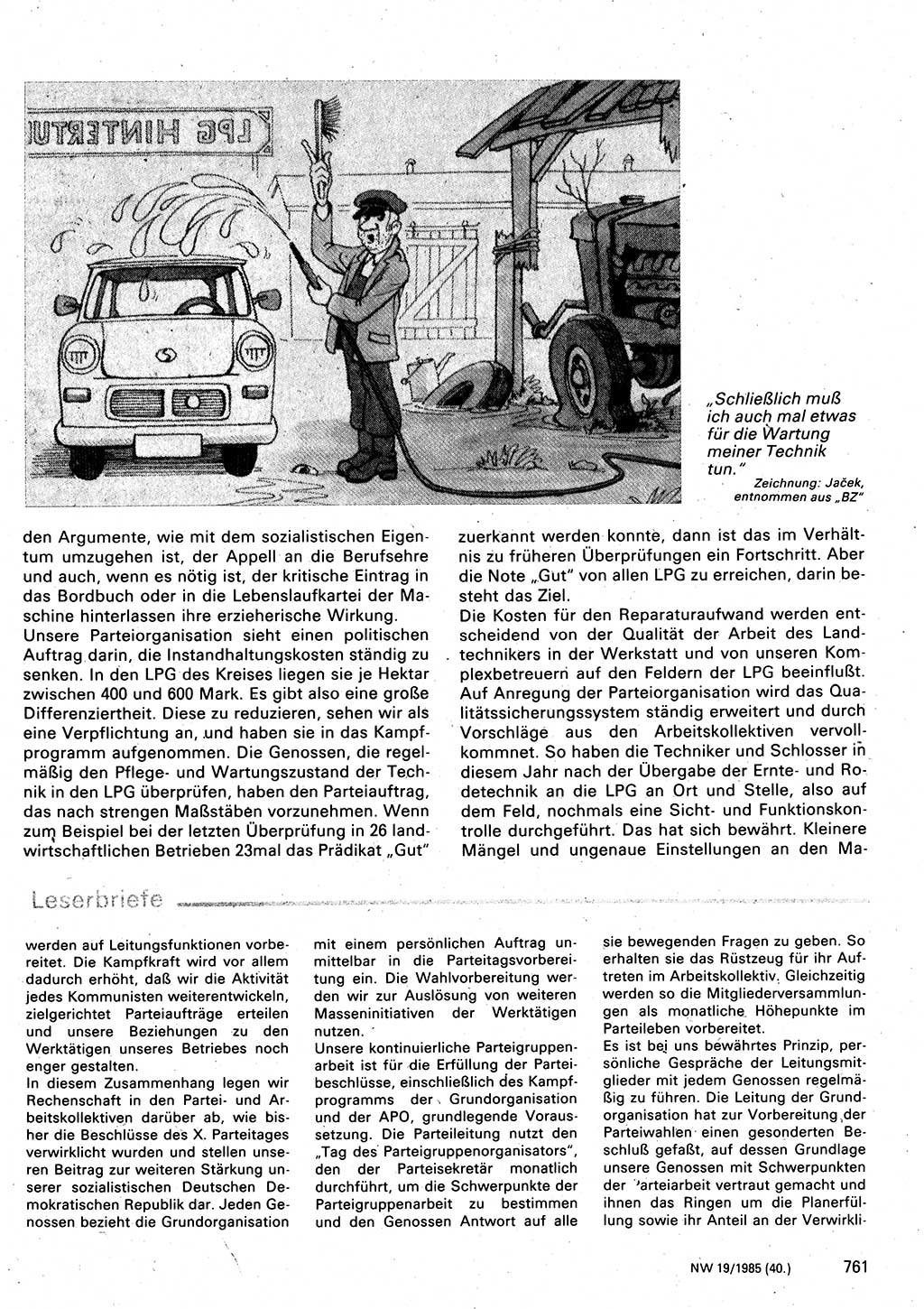 Neuer Weg (NW), Organ des Zentralkomitees (ZK) der SED (Sozialistische Einheitspartei Deutschlands) für Fragen des Parteilebens, 40. Jahrgang [Deutsche Demokratische Republik (DDR)] 1985, Seite 761 (NW ZK SED DDR 1985, S. 761)