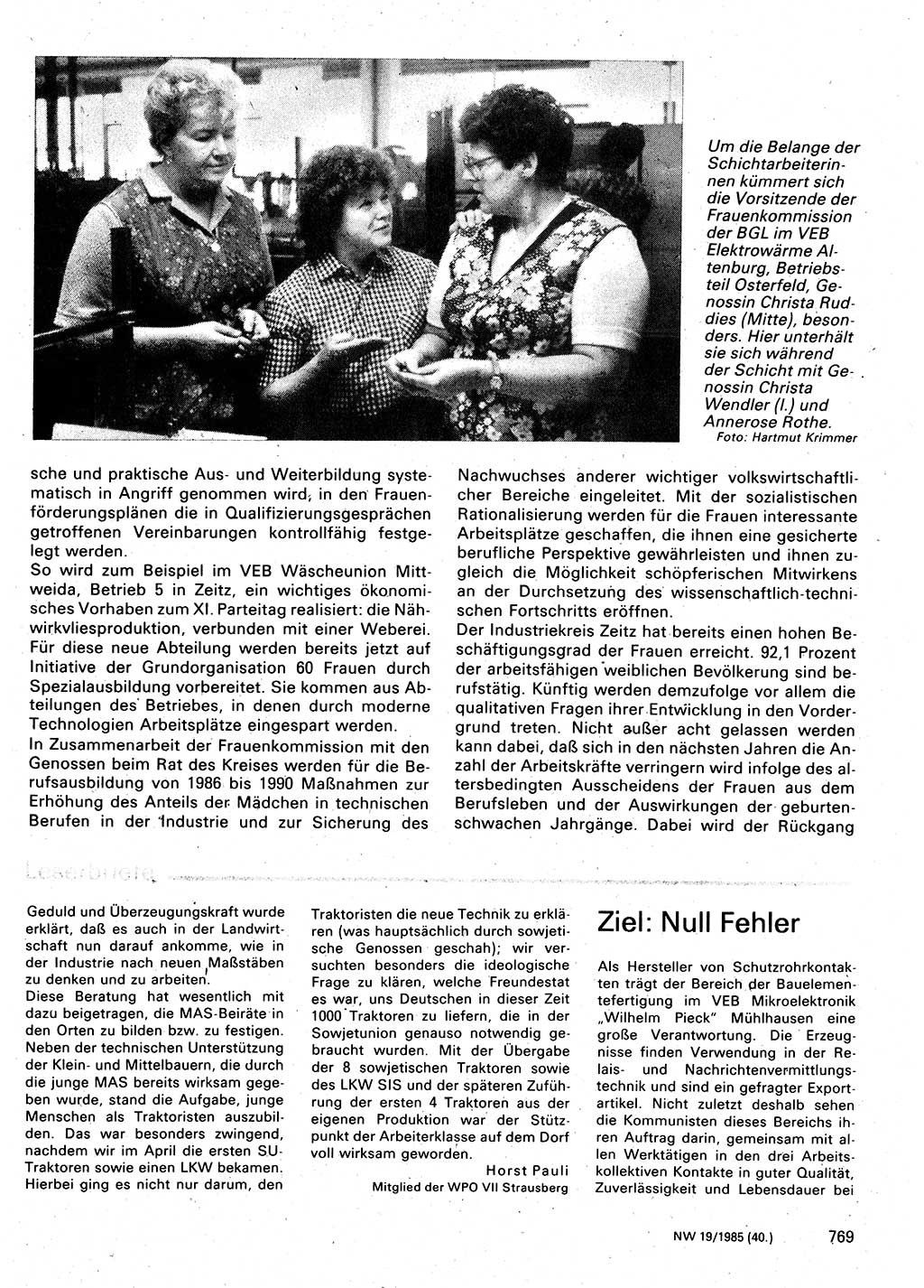 Neuer Weg (NW), Organ des Zentralkomitees (ZK) der SED (Sozialistische Einheitspartei Deutschlands) für Fragen des Parteilebens, 40. Jahrgang [Deutsche Demokratische Republik (DDR)] 1985, Seite 769 (NW ZK SED DDR 1985, S. 769)