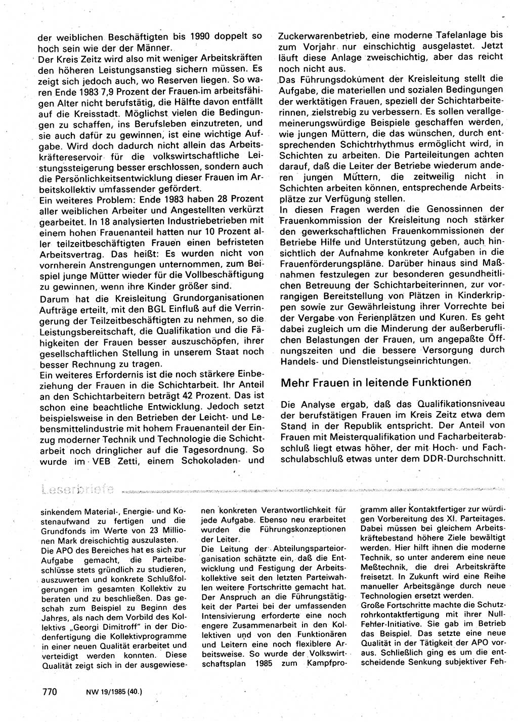 Neuer Weg (NW), Organ des Zentralkomitees (ZK) der SED (Sozialistische Einheitspartei Deutschlands) für Fragen des Parteilebens, 40. Jahrgang [Deutsche Demokratische Republik (DDR)] 1985, Seite 770 (NW ZK SED DDR 1985, S. 770)