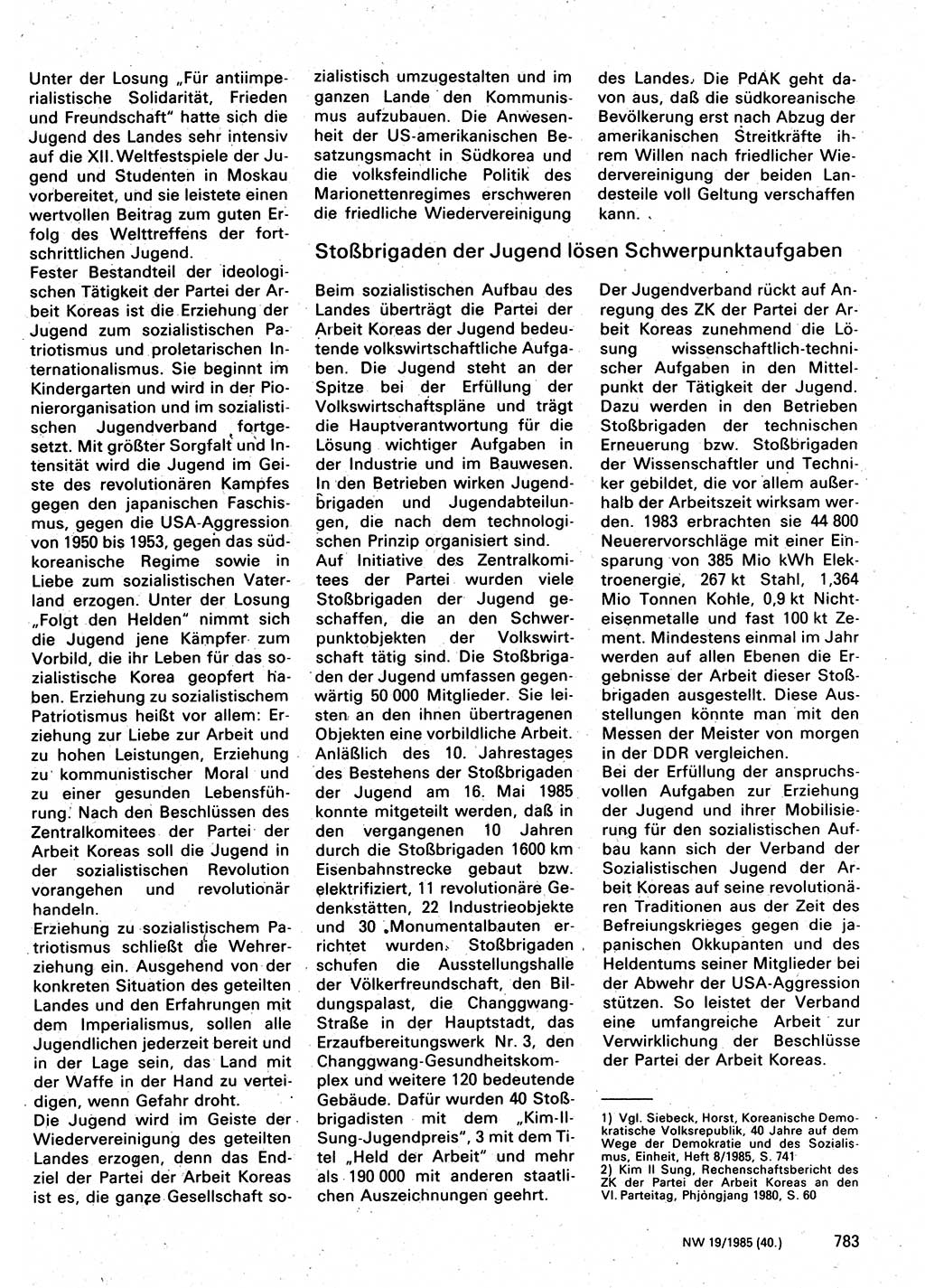 Neuer Weg (NW), Organ des Zentralkomitees (ZK) der SED (Sozialistische Einheitspartei Deutschlands) für Fragen des Parteilebens, 40. Jahrgang [Deutsche Demokratische Republik (DDR)] 1985, Seite 783 (NW ZK SED DDR 1985, S. 783)