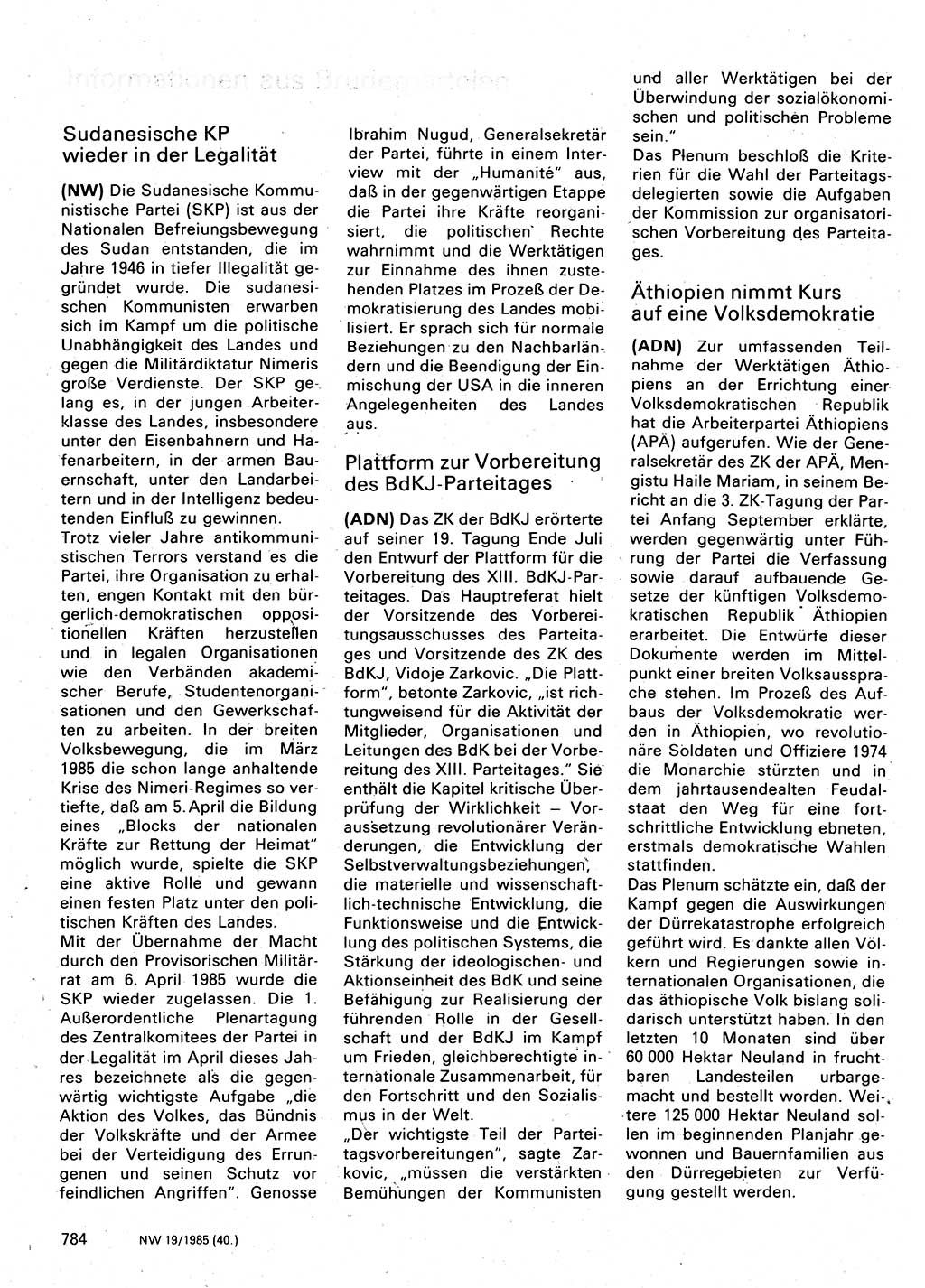 Neuer Weg (NW), Organ des Zentralkomitees (ZK) der SED (Sozialistische Einheitspartei Deutschlands) fÃ¼r Fragen des Parteilebens, 40. Jahrgang [Deutsche Demokratische Republik (DDR)] 1985, Seite 784 (NW ZK SED DDR 1985, S. 784)