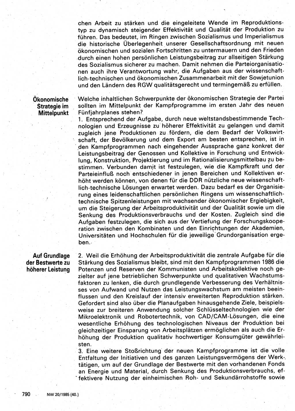 Neuer Weg (NW), Organ des Zentralkomitees (ZK) der SED (Sozialistische Einheitspartei Deutschlands) für Fragen des Parteilebens, 40. Jahrgang [Deutsche Demokratische Republik (DDR)] 1985, Seite 790 (NW ZK SED DDR 1985, S. 790)