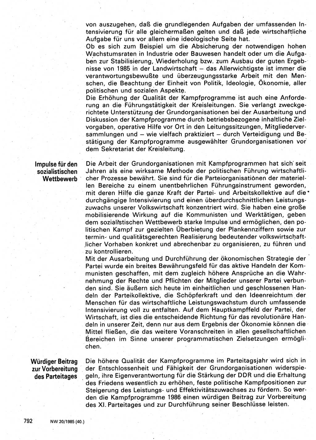 Neuer Weg (NW), Organ des Zentralkomitees (ZK) der SED (Sozialistische Einheitspartei Deutschlands) für Fragen des Parteilebens, 40. Jahrgang [Deutsche Demokratische Republik (DDR)] 1985, Seite 792 (NW ZK SED DDR 1985, S. 792)