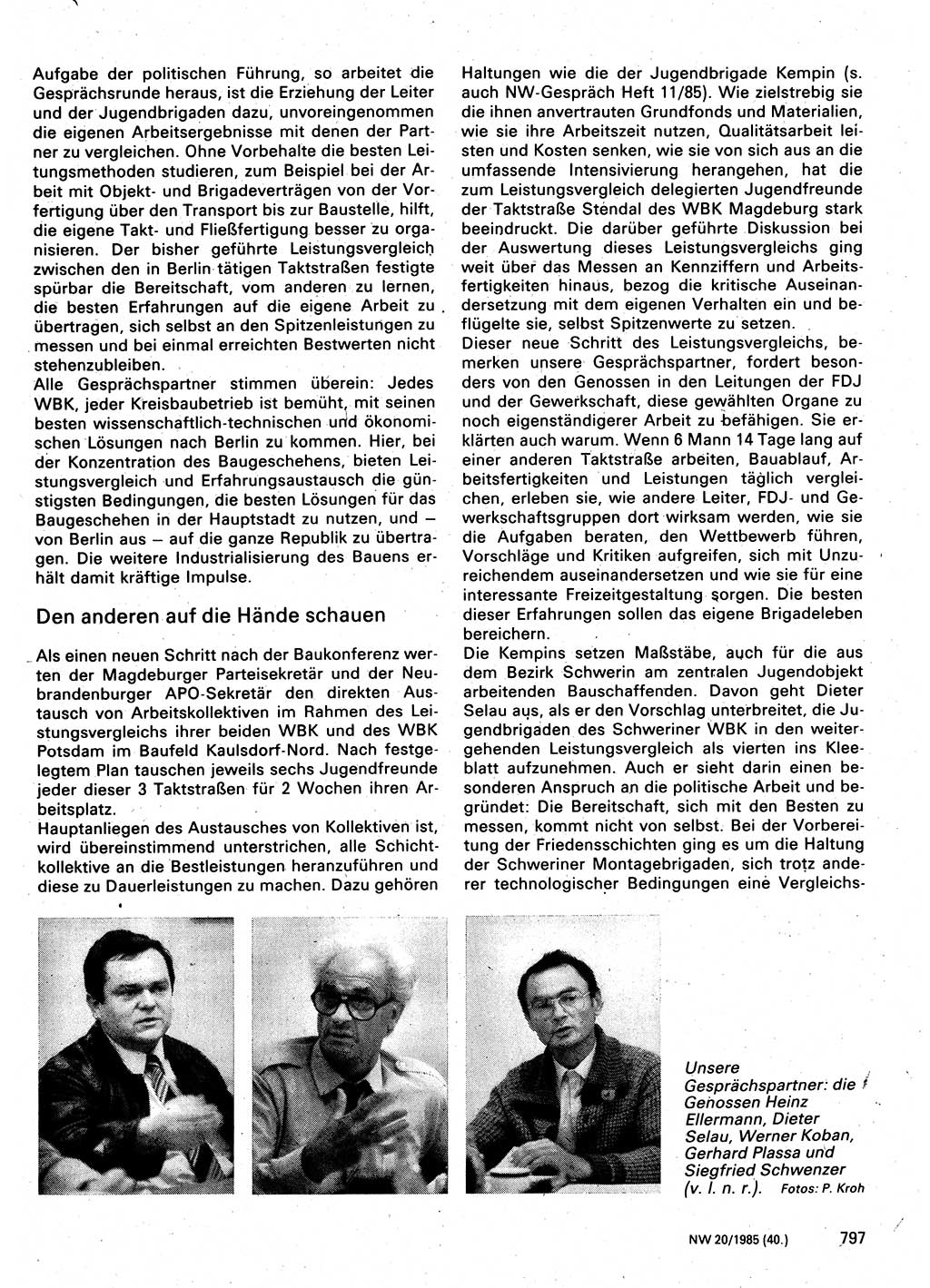 Neuer Weg (NW), Organ des Zentralkomitees (ZK) der SED (Sozialistische Einheitspartei Deutschlands) für Fragen des Parteilebens, 40. Jahrgang [Deutsche Demokratische Republik (DDR)] 1985, Seite 797 (NW ZK SED DDR 1985, S. 797)