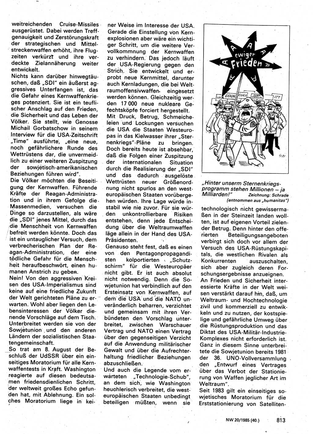 Neuer Weg (NW), Organ des Zentralkomitees (ZK) der SED (Sozialistische Einheitspartei Deutschlands) für Fragen des Parteilebens, 40. Jahrgang [Deutsche Demokratische Republik (DDR)] 1985, Seite 813 (NW ZK SED DDR 1985, S. 813)
