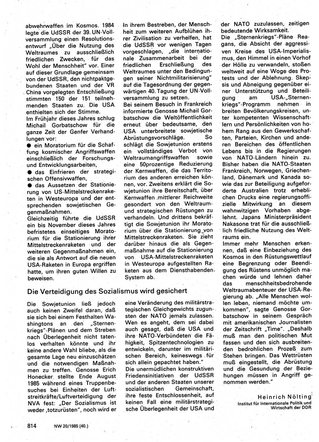 Neuer Weg (NW), Organ des Zentralkomitees (ZK) der SED (Sozialistische Einheitspartei Deutschlands) für Fragen des Parteilebens, 40. Jahrgang [Deutsche Demokratische Republik (DDR)] 1985, Seite 814 (NW ZK SED DDR 1985, S. 814)