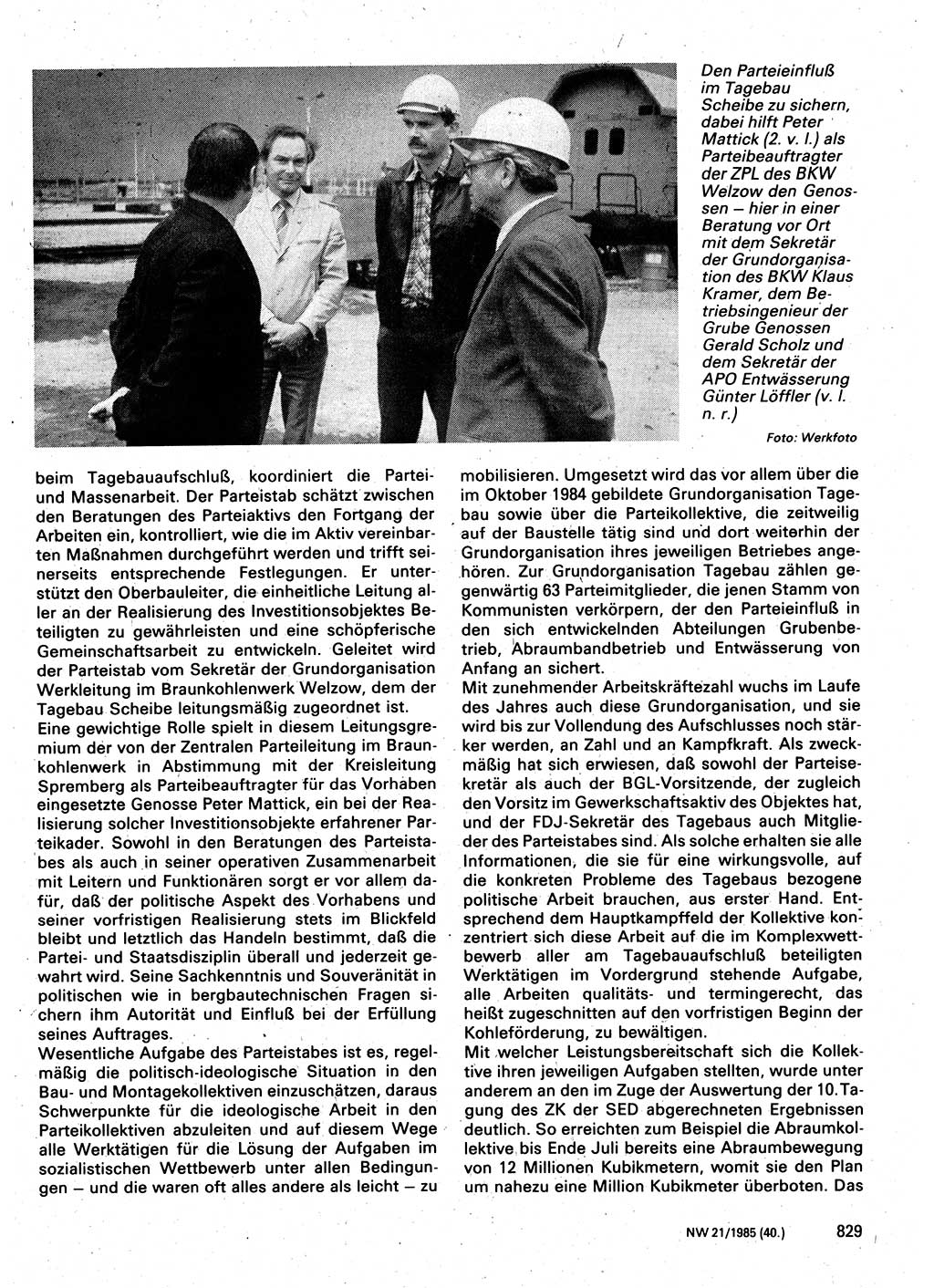 Neuer Weg (NW), Organ des Zentralkomitees (ZK) der SED (Sozialistische Einheitspartei Deutschlands) für Fragen des Parteilebens, 40. Jahrgang [Deutsche Demokratische Republik (DDR)] 1985, Seite 829 (NW ZK SED DDR 1985, S. 829)