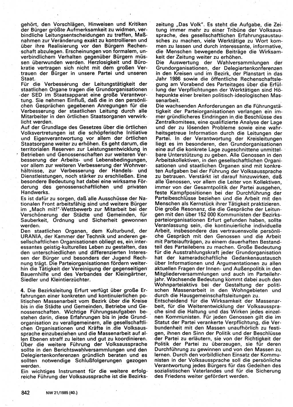 Neuer Weg (NW), Organ des Zentralkomitees (ZK) der SED (Sozialistische Einheitspartei Deutschlands) für Fragen des Parteilebens, 40. Jahrgang [Deutsche Demokratische Republik (DDR)] 1985, Seite 842 (NW ZK SED DDR 1985, S. 842)
