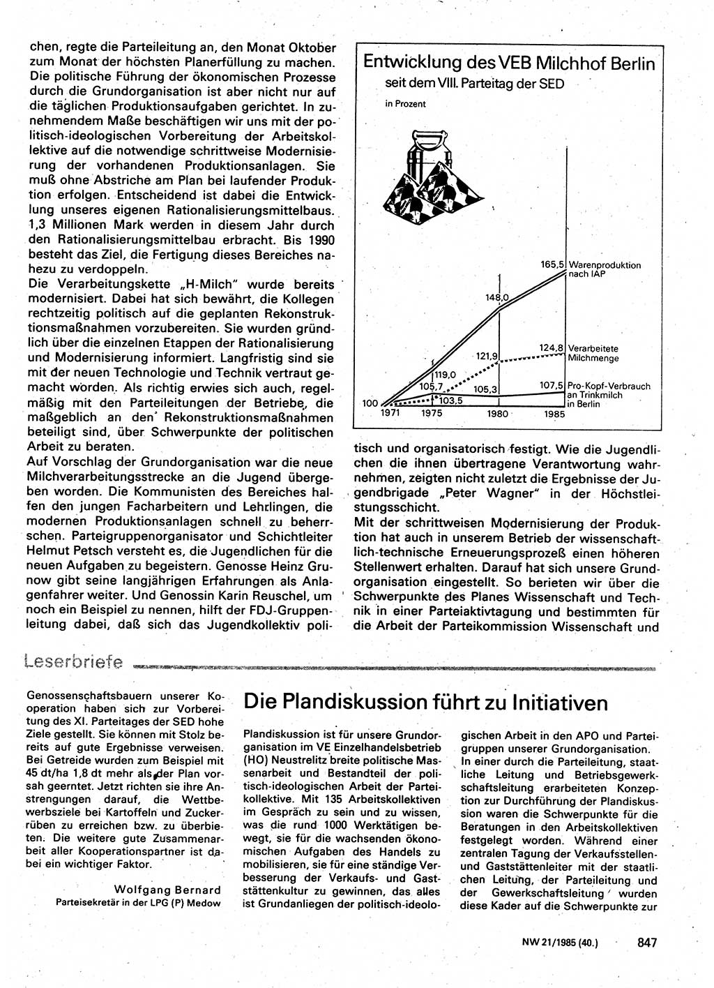 Neuer Weg (NW), Organ des Zentralkomitees (ZK) der SED (Sozialistische Einheitspartei Deutschlands) für Fragen des Parteilebens, 40. Jahrgang [Deutsche Demokratische Republik (DDR)] 1985, Seite 847 (NW ZK SED DDR 1985, S. 847)