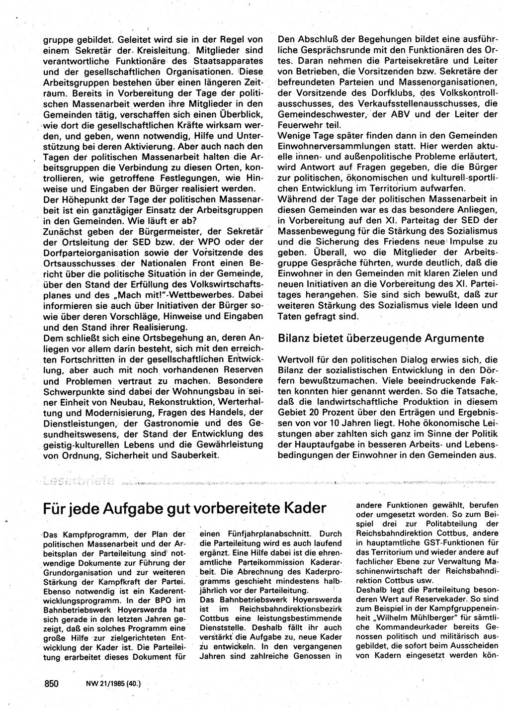 Neuer Weg (NW), Organ des Zentralkomitees (ZK) der SED (Sozialistische Einheitspartei Deutschlands) für Fragen des Parteilebens, 40. Jahrgang [Deutsche Demokratische Republik (DDR)] 1985, Seite 850 (NW ZK SED DDR 1985, S. 850)