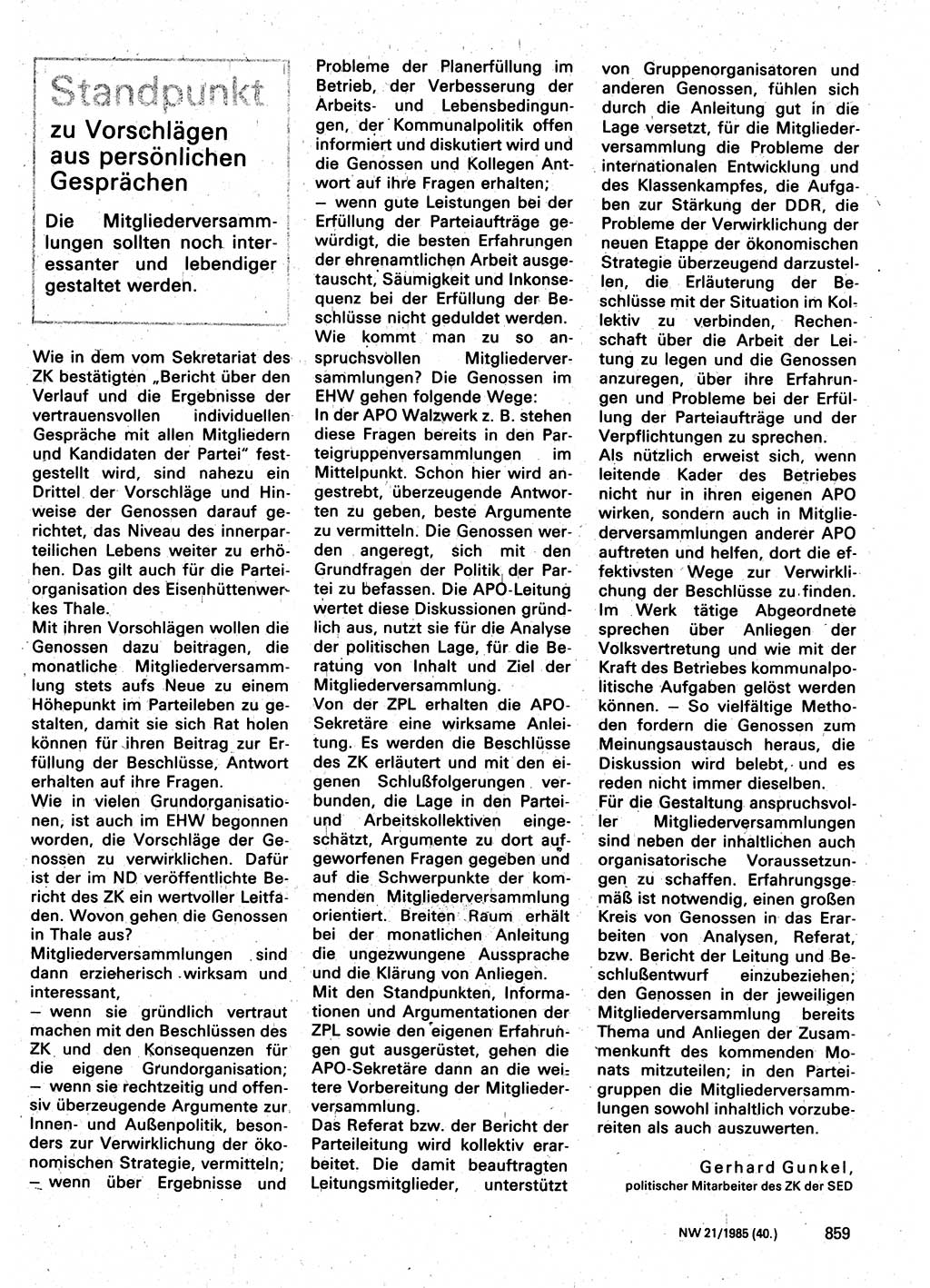 Neuer Weg (NW), Organ des Zentralkomitees (ZK) der SED (Sozialistische Einheitspartei Deutschlands) für Fragen des Parteilebens, 40. Jahrgang [Deutsche Demokratische Republik (DDR)] 1985, Seite 859 (NW ZK SED DDR 1985, S. 859)