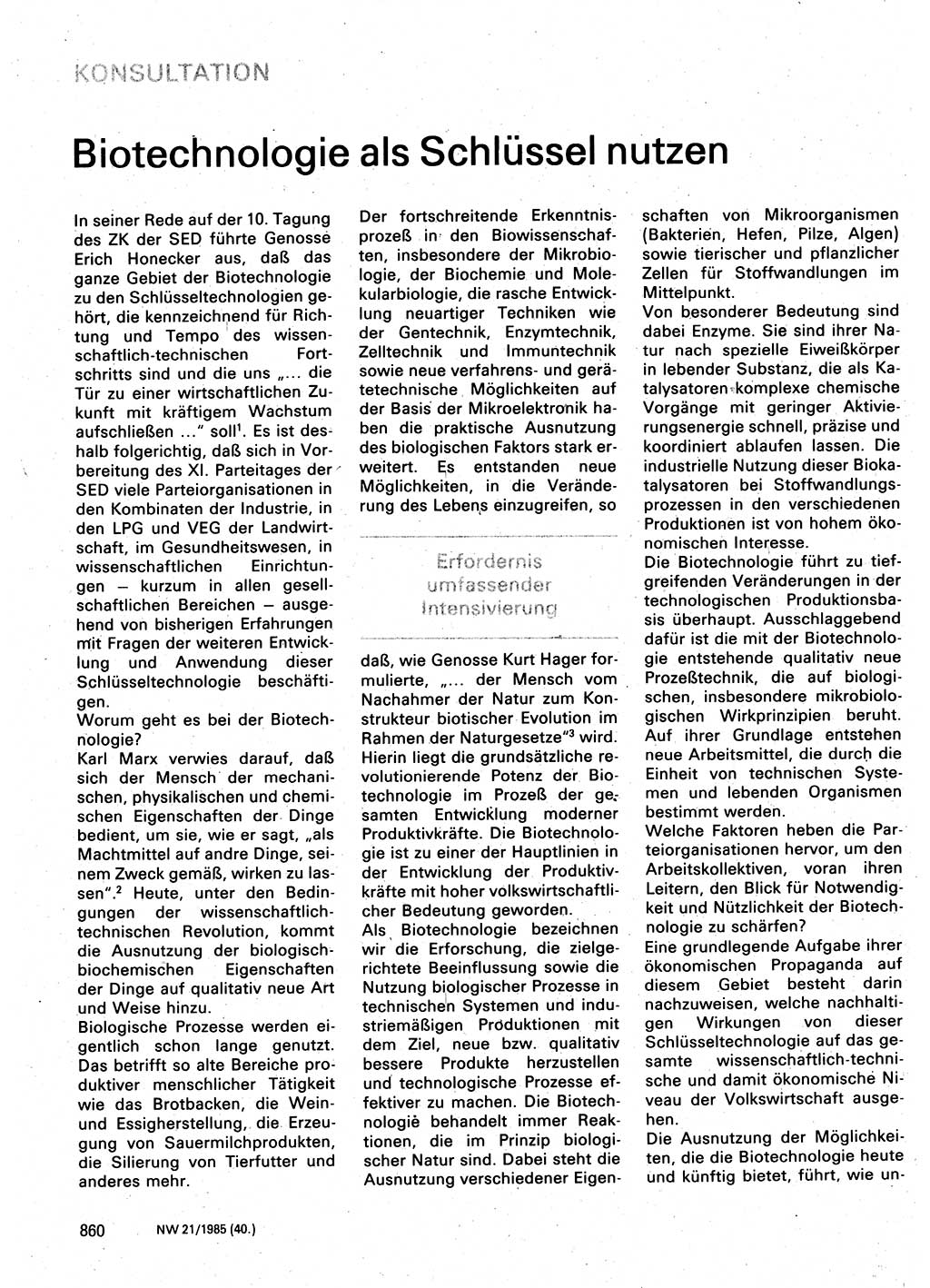 Neuer Weg (NW), Organ des Zentralkomitees (ZK) der SED (Sozialistische Einheitspartei Deutschlands) für Fragen des Parteilebens, 40. Jahrgang [Deutsche Demokratische Republik (DDR)] 1985, Seite 860 (NW ZK SED DDR 1985, S. 860)