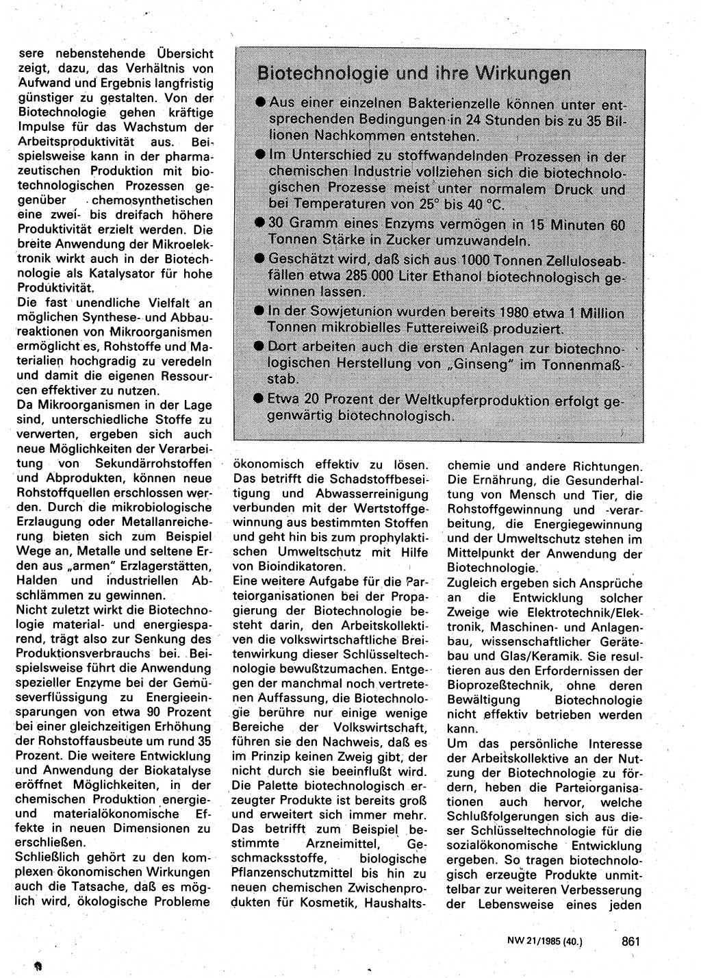 Neuer Weg (NW), Organ des Zentralkomitees (ZK) der SED (Sozialistische Einheitspartei Deutschlands) für Fragen des Parteilebens, 40. Jahrgang [Deutsche Demokratische Republik (DDR)] 1985, Seite 861 (NW ZK SED DDR 1985, S. 861)