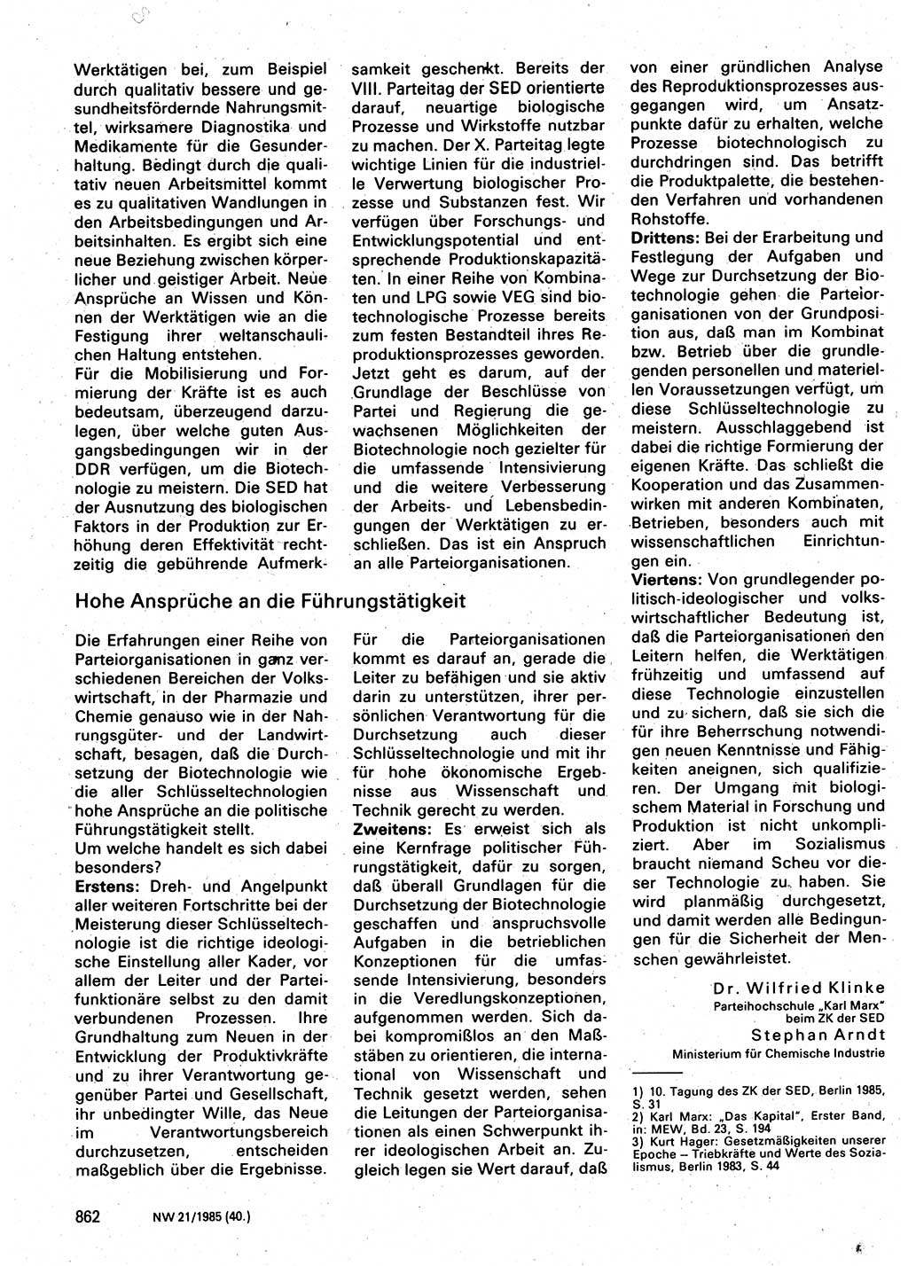 Neuer Weg (NW), Organ des Zentralkomitees (ZK) der SED (Sozialistische Einheitspartei Deutschlands) für Fragen des Parteilebens, 40. Jahrgang [Deutsche Demokratische Republik (DDR)] 1985, Seite 862 (NW ZK SED DDR 1985, S. 862)