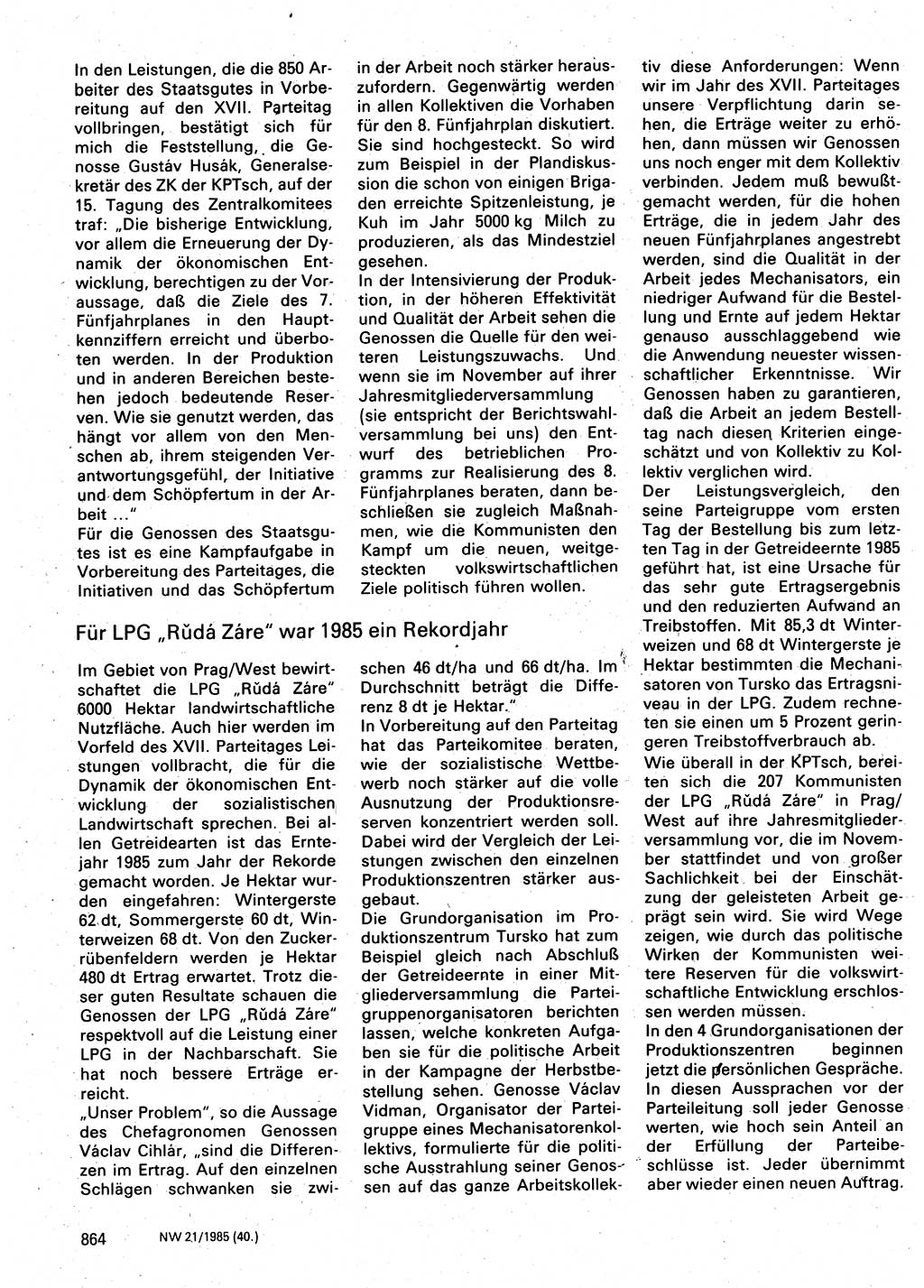 Neuer Weg (NW), Organ des Zentralkomitees (ZK) der SED (Sozialistische Einheitspartei Deutschlands) für Fragen des Parteilebens, 40. Jahrgang [Deutsche Demokratische Republik (DDR)] 1985, Seite 864 (NW ZK SED DDR 1985, S. 864)