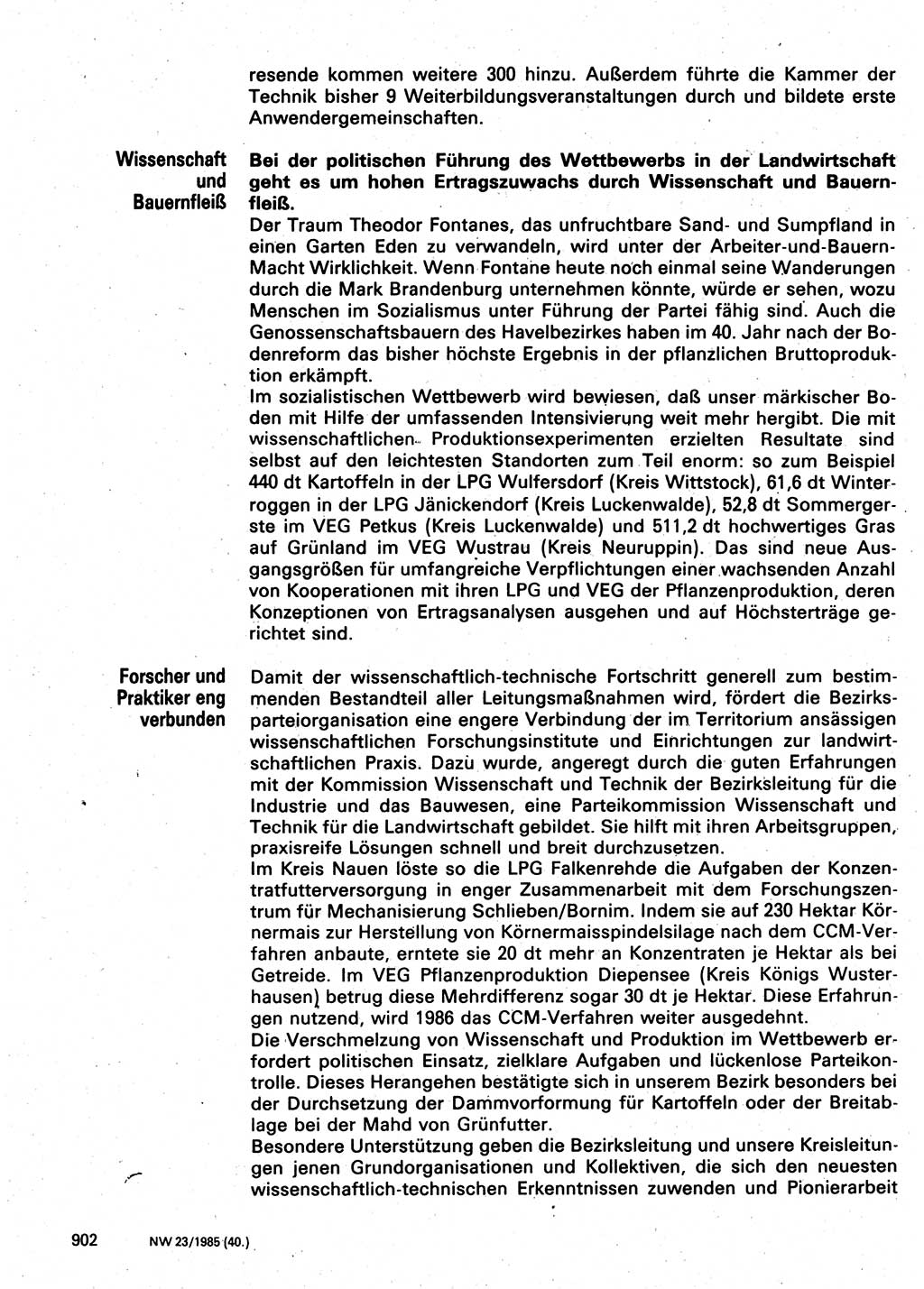 Neuer Weg (NW), Organ des Zentralkomitees (ZK) der SED (Sozialistische Einheitspartei Deutschlands) für Fragen des Parteilebens, 40. Jahrgang [Deutsche Demokratische Republik (DDR)] 1985, Seite 902 (NW ZK SED DDR 1985, S. 902)