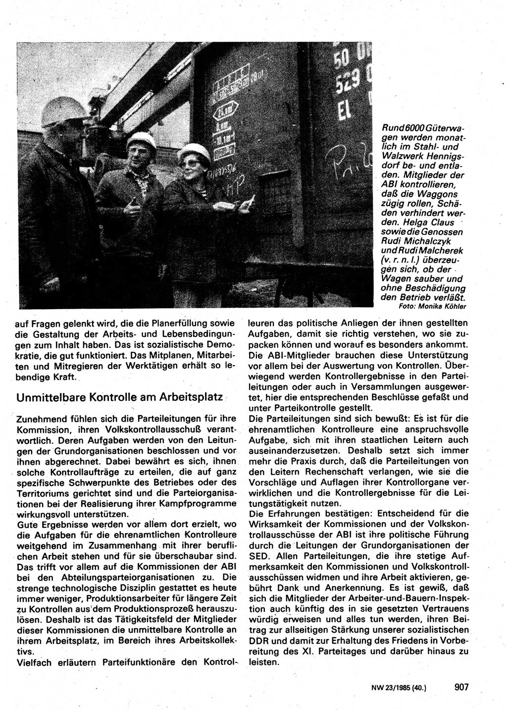 Neuer Weg (NW), Organ des Zentralkomitees (ZK) der SED (Sozialistische Einheitspartei Deutschlands) für Fragen des Parteilebens, 40. Jahrgang [Deutsche Demokratische Republik (DDR)] 1985, Seite 907 (NW ZK SED DDR 1985, S. 907)