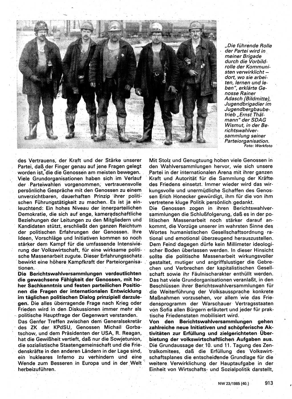 Neuer Weg (NW), Organ des Zentralkomitees (ZK) der SED (Sozialistische Einheitspartei Deutschlands) für Fragen des Parteilebens, 40. Jahrgang [Deutsche Demokratische Republik (DDR)] 1985, Seite 913 (NW ZK SED DDR 1985, S. 913)