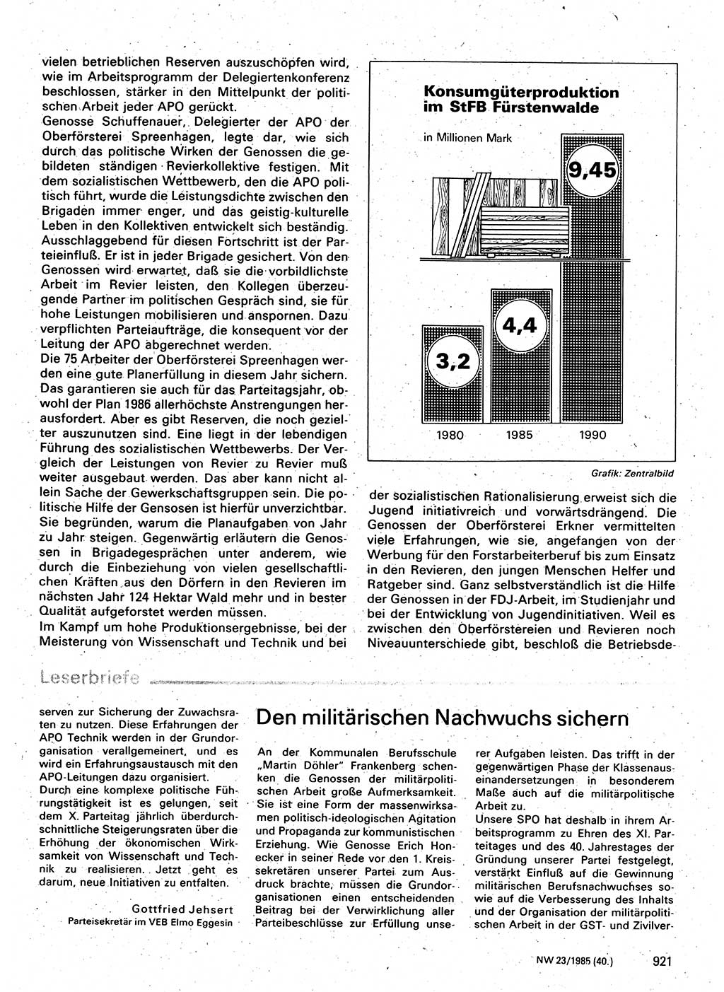 Neuer Weg (NW), Organ des Zentralkomitees (ZK) der SED (Sozialistische Einheitspartei Deutschlands) fÃ¼r Fragen des Parteilebens, 40. Jahrgang [Deutsche Demokratische Republik (DDR)] 1985, Seite 921 (NW ZK SED DDR 1985, S. 921)