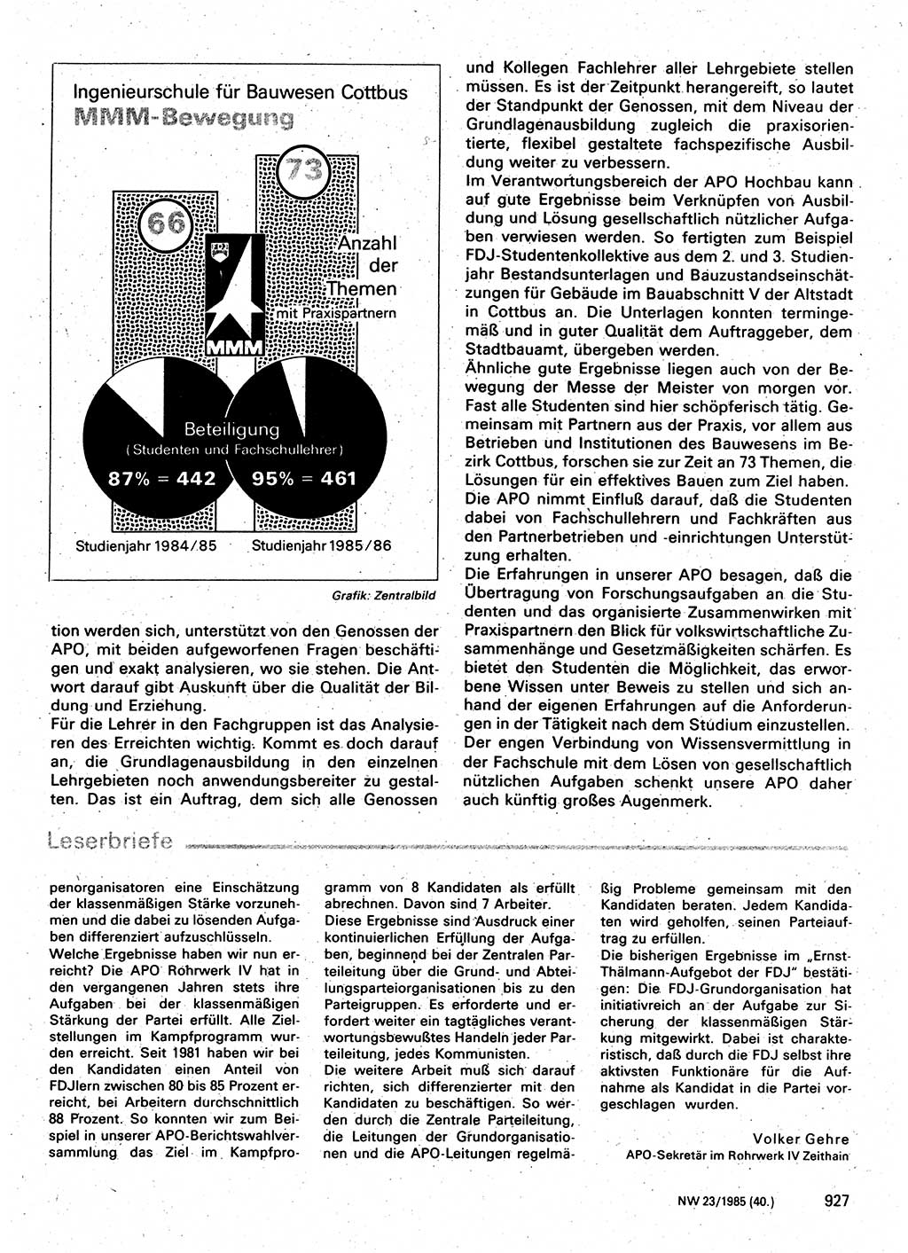 Neuer Weg (NW), Organ des Zentralkomitees (ZK) der SED (Sozialistische Einheitspartei Deutschlands) für Fragen des Parteilebens, 40. Jahrgang [Deutsche Demokratische Republik (DDR)] 1985, Seite 927 (NW ZK SED DDR 1985, S. 927)
