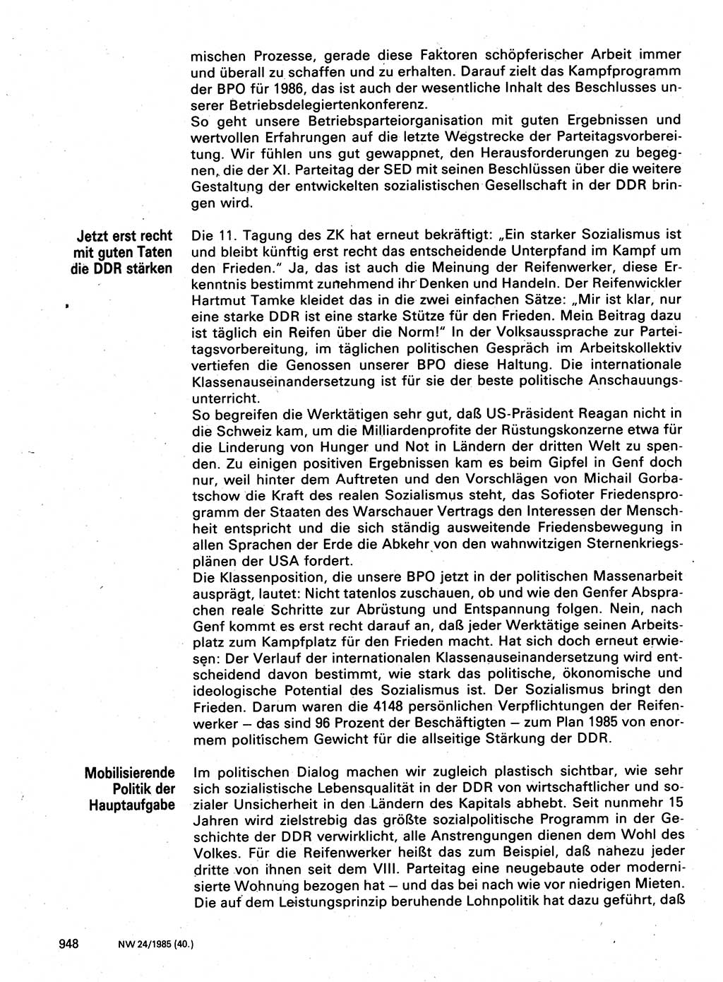 Neuer Weg (NW), Organ des Zentralkomitees (ZK) der SED (Sozialistische Einheitspartei Deutschlands) für Fragen des Parteilebens, 40. Jahrgang [Deutsche Demokratische Republik (DDR)] 1985, Seite 948 (NW ZK SED DDR 1985, S. 948)