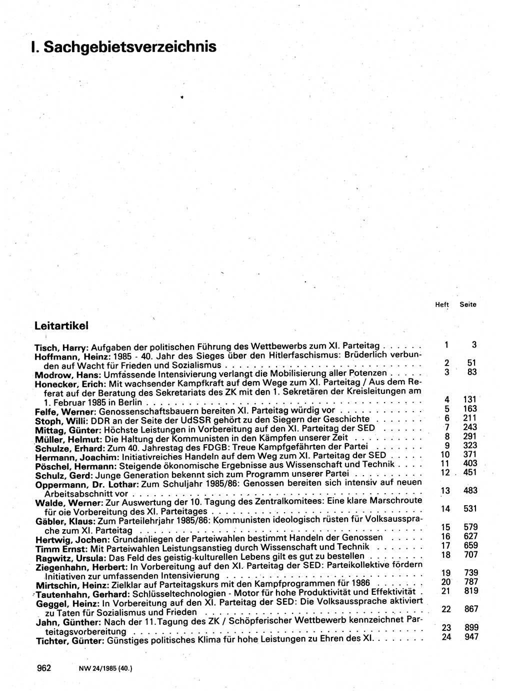 Neuer Weg (NW), Organ des Zentralkomitees (ZK) der SED (Sozialistische Einheitspartei Deutschlands) für Fragen des Parteilebens, 40. Jahrgang [Deutsche Demokratische Republik (DDR)] 1985, Seite 962 (NW ZK SED DDR 1985, S. 962)