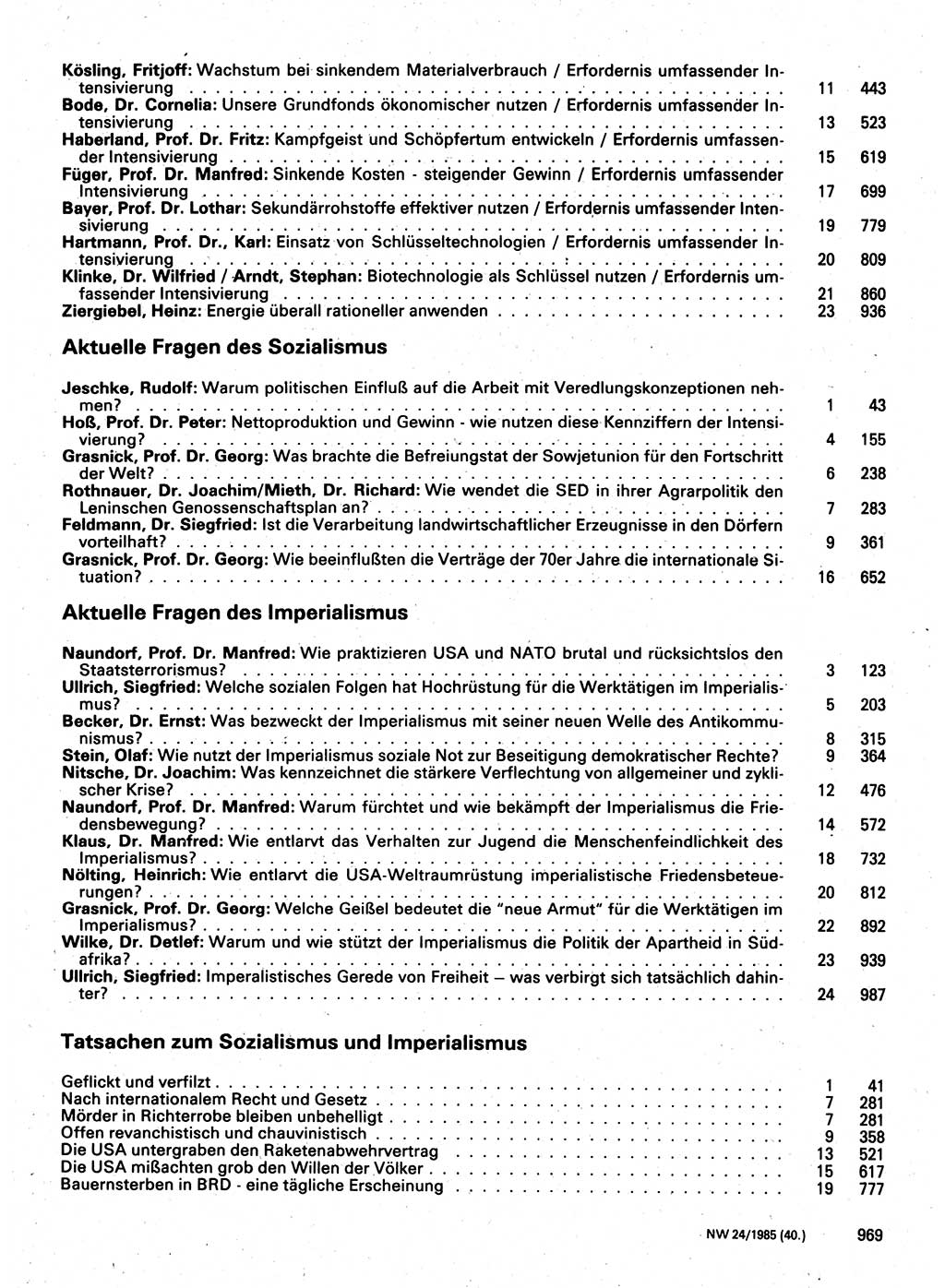 Neuer Weg (NW), Organ des Zentralkomitees (ZK) der SED (Sozialistische Einheitspartei Deutschlands) für Fragen des Parteilebens, 40. Jahrgang [Deutsche Demokratische Republik (DDR)] 1985, Seite 969 (NW ZK SED DDR 1985, S. 969)