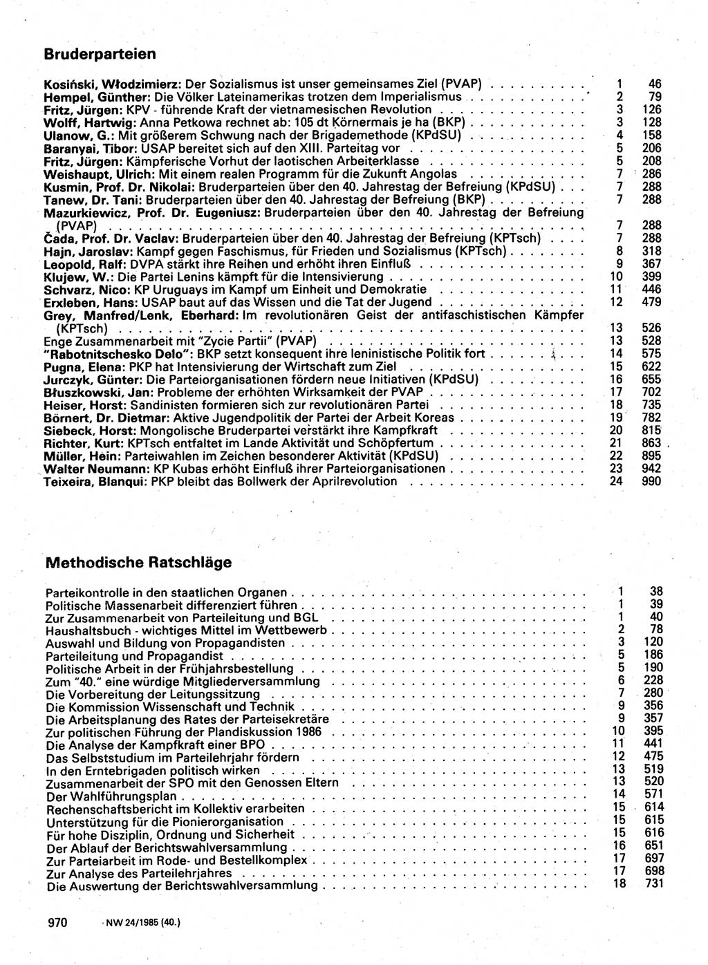 Neuer Weg (NW), Organ des Zentralkomitees (ZK) der SED (Sozialistische Einheitspartei Deutschlands) für Fragen des Parteilebens, 40. Jahrgang [Deutsche Demokratische Republik (DDR)] 1985, Seite 970 (NW ZK SED DDR 1985, S. 970)