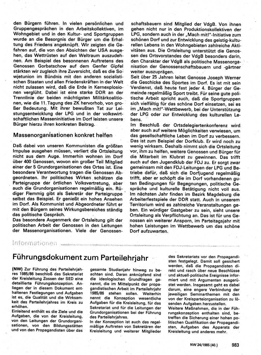 Neuer Weg (NW), Organ des Zentralkomitees (ZK) der SED (Sozialistische Einheitspartei Deutschlands) für Fragen des Parteilebens, 40. Jahrgang [Deutsche Demokratische Republik (DDR)] 1985, Seite 983 (NW ZK SED DDR 1985, S. 983)