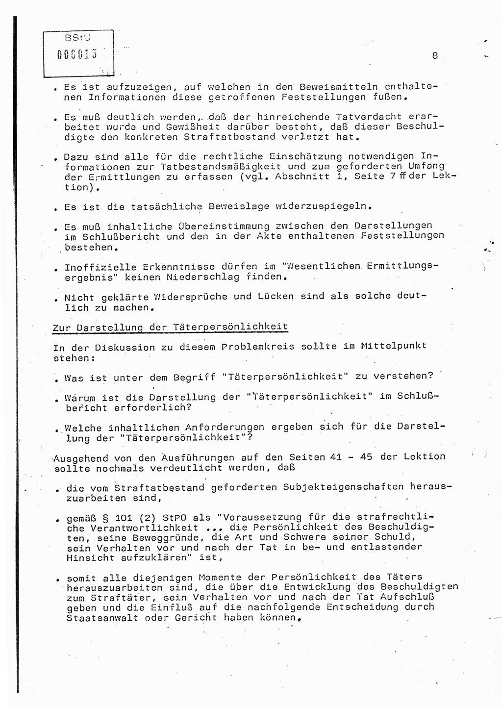 Rahmenseminarplan Lektion Ministerium für Staatssicherheit (MfS) [Deutsche Demokratische Republik (DDR)], Hauptabteilung (HA) Ⅸ, Vertrauliche Verschlußsache (VVS) o014-346/85, Berlin 1985, Seite 8 (R-Sem.-Pl. Lekt. MfS DDR HA Ⅸ VVS o014-346/85 1985, S. 8)