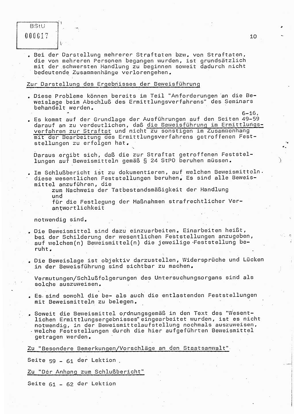 Rahmenseminarplan Lektion Ministerium für Staatssicherheit (MfS) [Deutsche Demokratische Republik (DDR)], Hauptabteilung (HA) Ⅸ, Vertrauliche Verschlußsache (VVS) o014-346/85, Berlin 1985, Seite 10 (R-Sem.-Pl. Lekt. MfS DDR HA Ⅸ VVS o014-346/85 1985, S. 10)