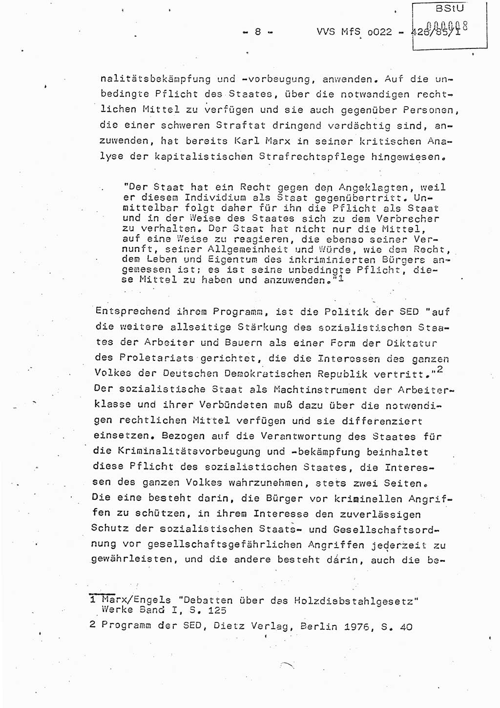 Der Untersuchungshaftvollzug im MfS, Schulungsmaterial Teil Ⅰ, Ministerium für Staatssicherheit [Deutsche Demokratische Republik (DDR)], Abteilung (Abt.) ⅩⅣ, Vertrauliche Verschlußsache (VVS) o022-462/85/Ⅰ, Berlin 1985, Seite 8 (Sch.-Mat. Ⅰ MfS DDR Abt. ⅩⅣ VVS o022-462/85/Ⅰ 1985, S. 8)