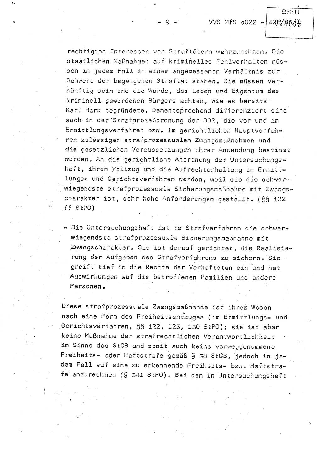 Der Untersuchungshaftvollzug im MfS, Schulungsmaterial Teil Ⅰ, Ministerium für Staatssicherheit [Deutsche Demokratische Republik (DDR)], Abteilung (Abt.) ⅩⅣ, Vertrauliche Verschlußsache (VVS) o022-462/85/Ⅰ, Berlin 1985, Seite 9 (Sch.-Mat. Ⅰ MfS DDR Abt. ⅩⅣ VVS o022-462/85/Ⅰ 1985, S. 9)