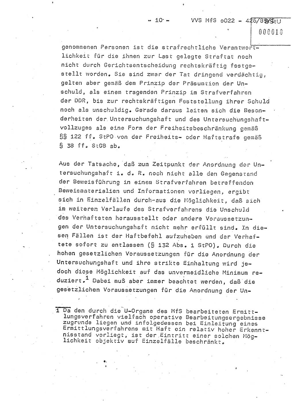 Der Untersuchungshaftvollzug im MfS, Schulungsmaterial Teil Ⅰ, Ministerium für Staatssicherheit [Deutsche Demokratische Republik (DDR)], Abteilung (Abt.) ⅩⅣ, Vertrauliche Verschlußsache (VVS) o022-462/85/Ⅰ, Berlin 1985, Seite 10 (Sch.-Mat. Ⅰ MfS DDR Abt. ⅩⅣ VVS o022-462/85/Ⅰ 1985, S. 10)